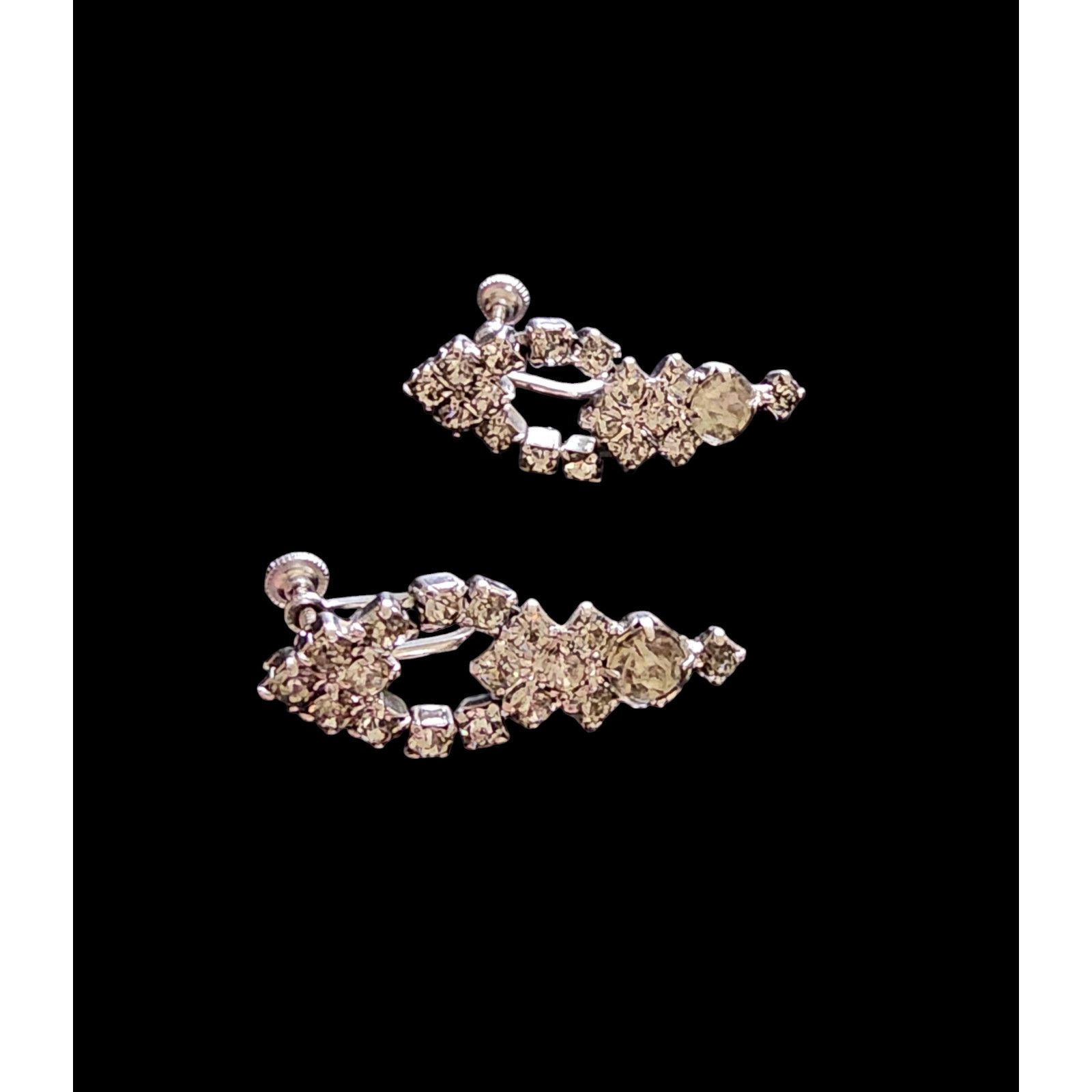 Other Vntg Clear Rhinestone Screw Back Dangle Chandelier Earrings Size ONE SIZE - 3 Thumbnail