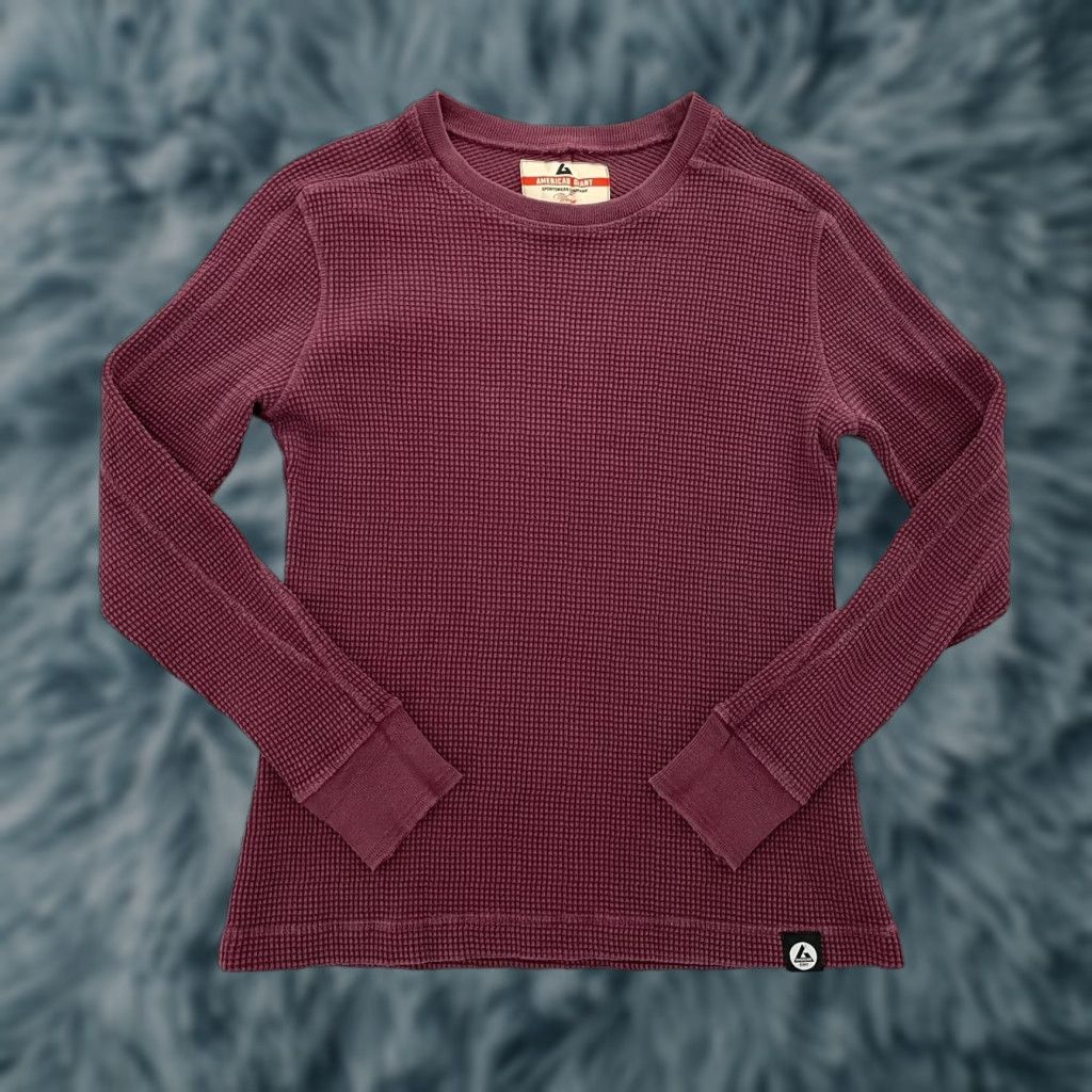 Vintage American Giant Shirt Womens M Burgundy Thermal Waffle Knit Sweatshirt USA Size M / US 6-8 / IT 42-44 - 1 Thumbnail