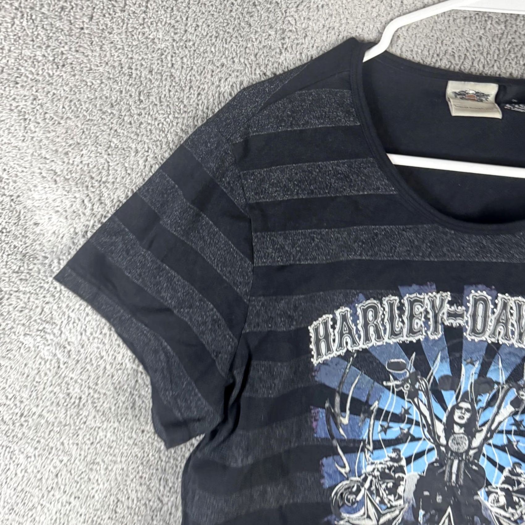 Harley Davidson Harley-Davidson Shirt Womens 2W Black Striped Scoop Neck Graphic Biker Tee Size XS / US 0-2 / IT 36-38 - 2 Thumbnail