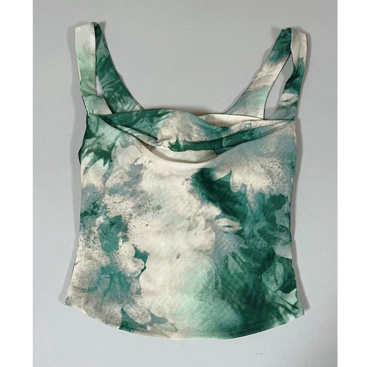 Vintage Green Tie Dye Floral Mesh Tank Crop Top Shirt Blouse XS ✨ Size XS / US 0-2 / IT 36-38 - 2 Thumbnail