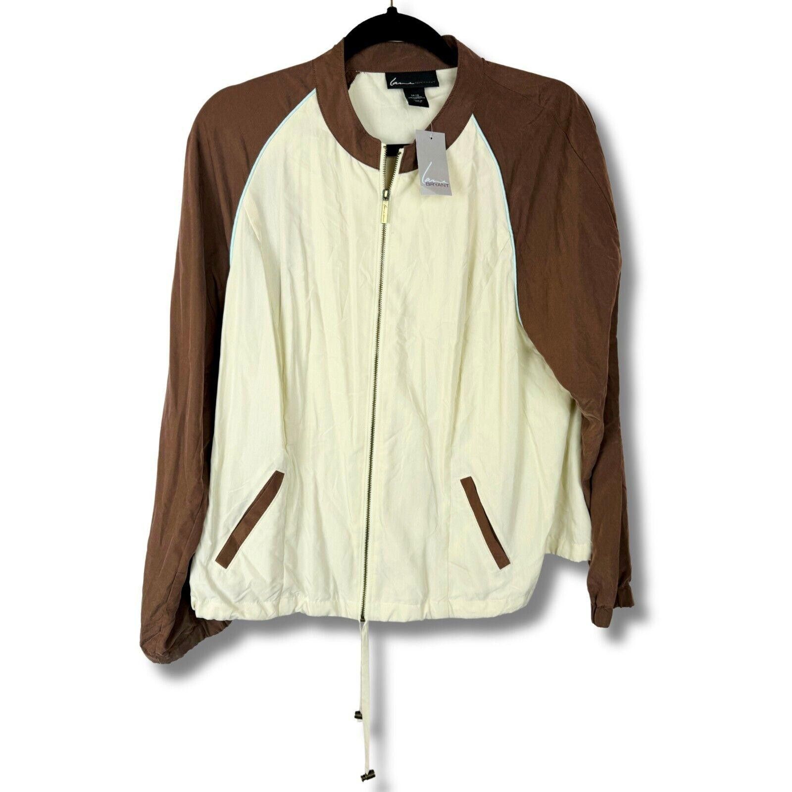 Lane Bryant Cream Brown Zip Up Jacket Size 14/16