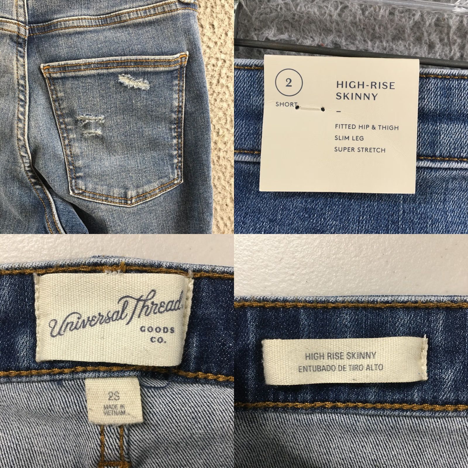 Vintage Universal Thread High Rise Skinny Jeans Womens 2S Blue Denim Distressed Zip NEW Size 26" / US 2 / IT 38 - 10 Thumbnail