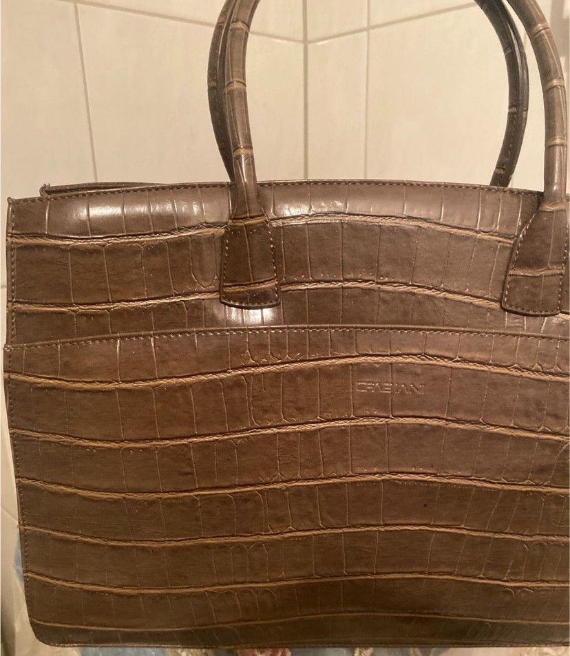 Other Vintage CHEVANI Genuine Leather Tote Bag Brown Croc-Embossed Size ONE SIZE - 4 Thumbnail