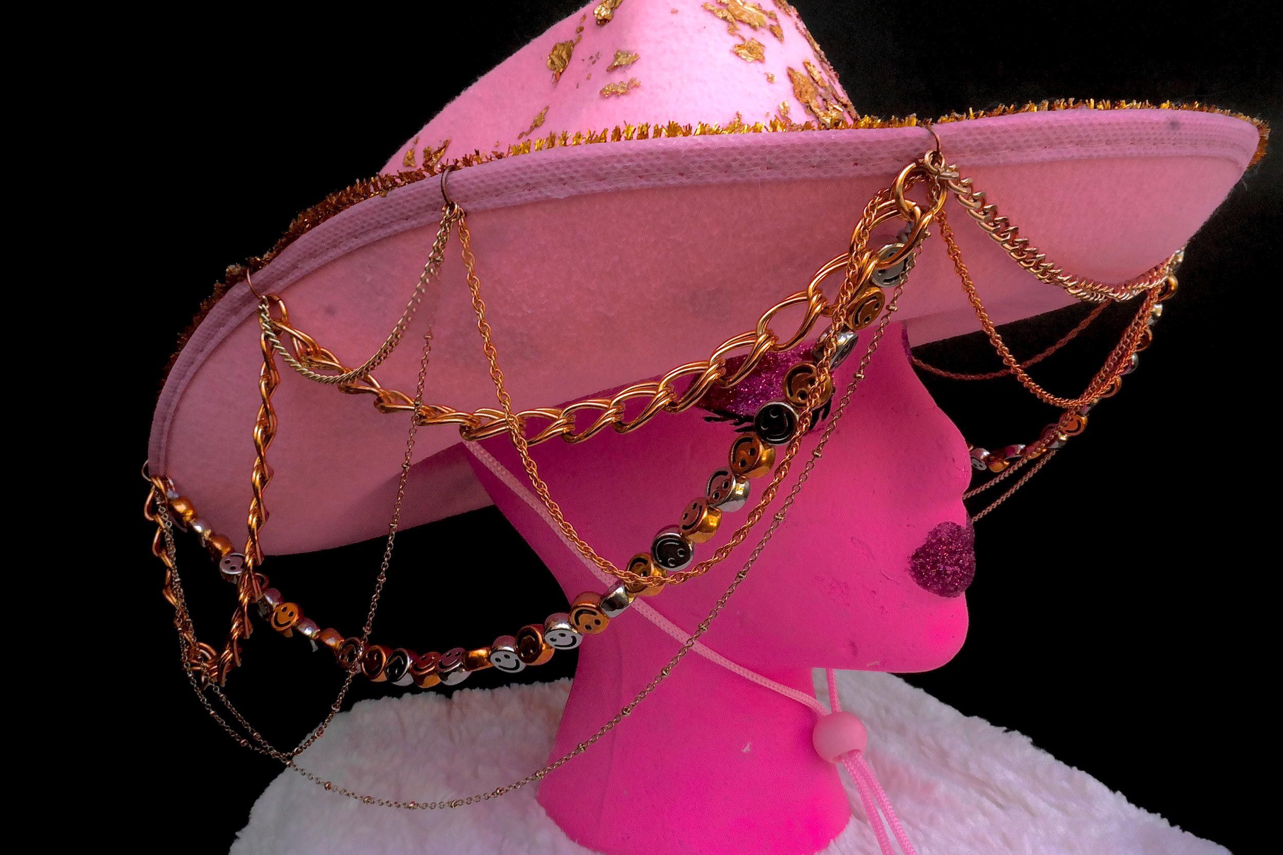 Handmade Pink Gold Leaf Cowgirl Hat Size ONE SIZE - 3 Thumbnail