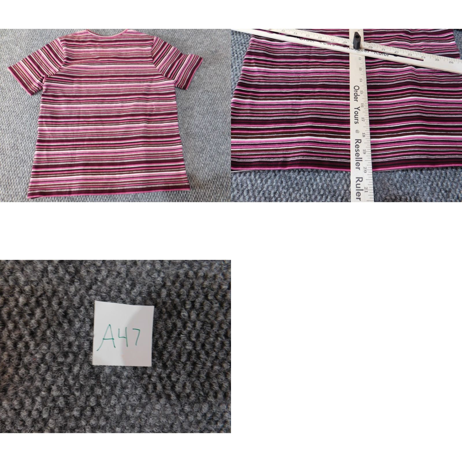 JM Collection JM Collection Shirt Petite Women V-Neck Stretch Tee Purple Striped Short Sleeve Pullover Casual Knit Cotton Spandex 0P Womens Size XS / US 0-2 / IT 36-38 - 8 Thumbnail