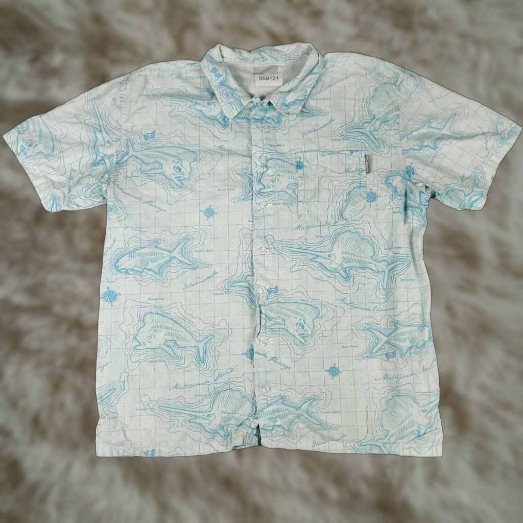 Vintage Columbia Shirt Mens Large Blue PFG Button-Up Short Sleeve STAINED Vented Fishing Collar Size US L / EU 52-54 / 3 - 1 Thumbnail