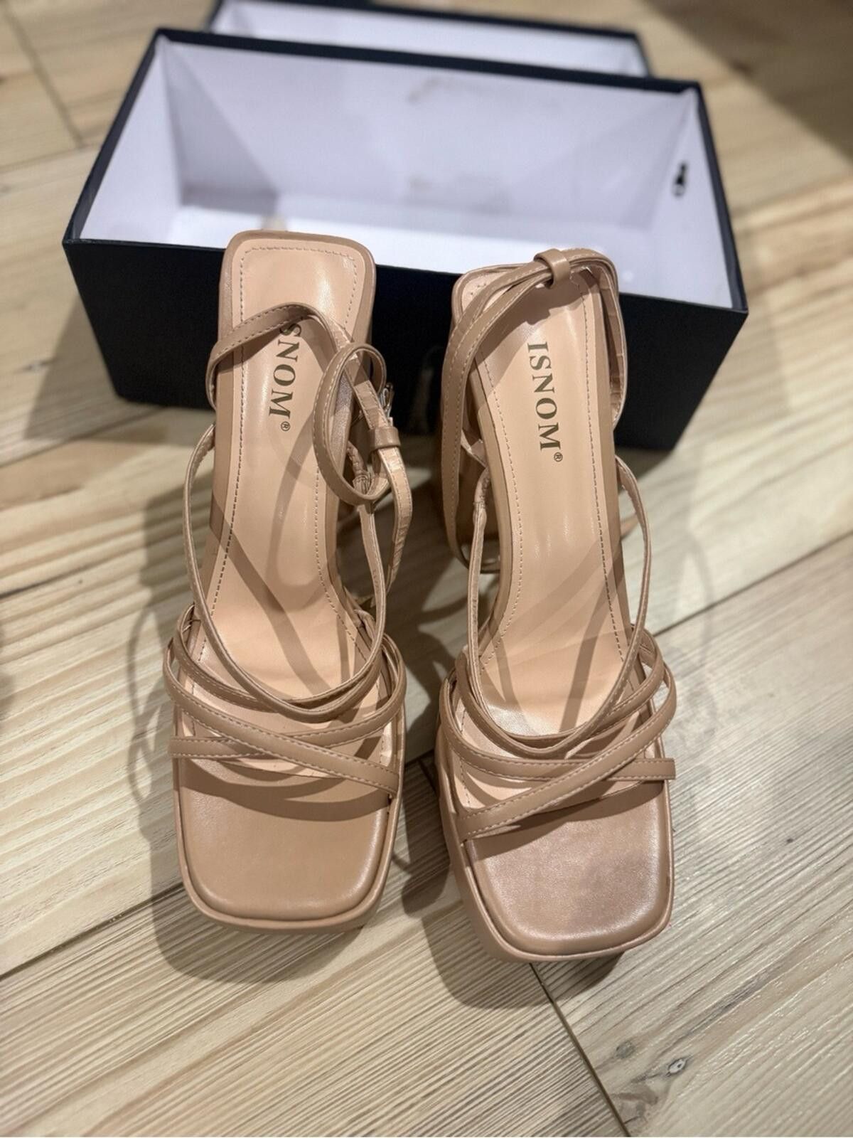Insomnia Visuals ISNOM Strappy Block Heel Sandals in Tan Size US 11 / IT 41 - 2 Thumbnail