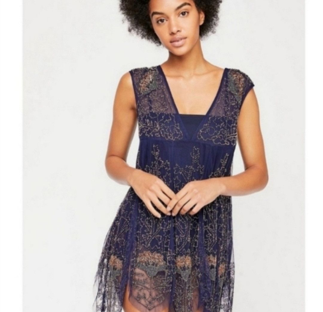 image of NWT Free People Deep Sleep Mini Slip Dress Size Xs in Blue/Navy, Women's