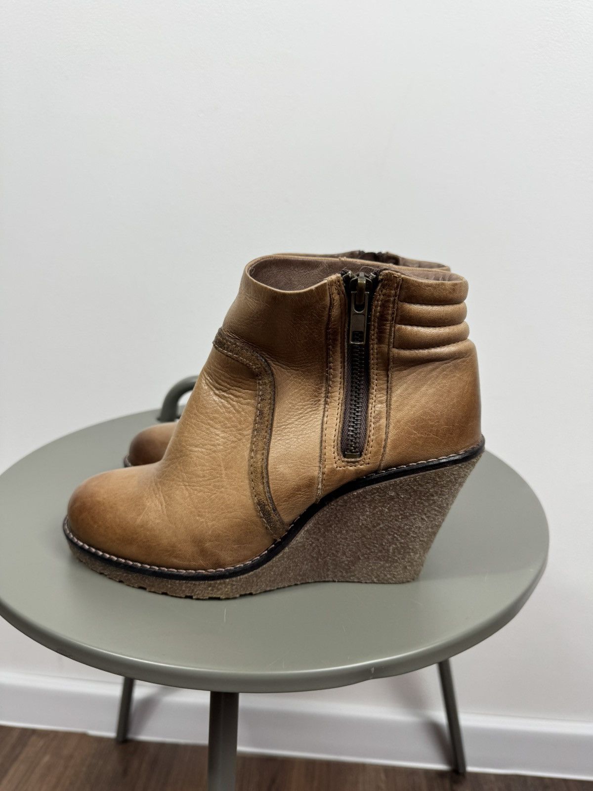 Buffalo London Buffalo Leather Wedge Heel Ankle Boots Brown EU 37 Zip Up Size US 6 / IT 36 - 5 Thumbnail