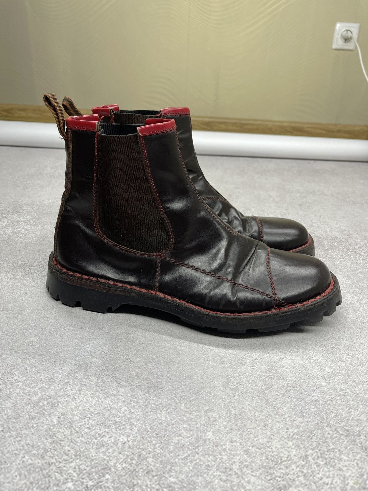 Miu Miu Vintage Womens Miu Miu Brown Red Seams Ankle Leather Boots Size US 9 / IT 39 - 8 Thumbnail