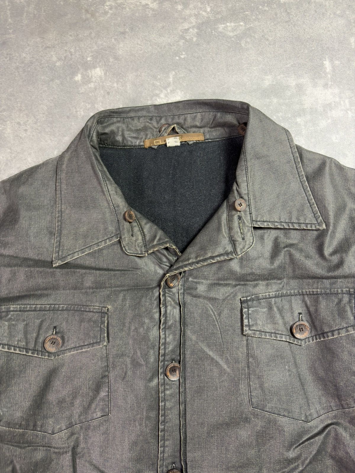 Roberto Cavalli 00s Class Roberto Cavalli Waxed Back Embroidery Jacket Coat Size US XL / EU 56 / 4 - 12 Thumbnail