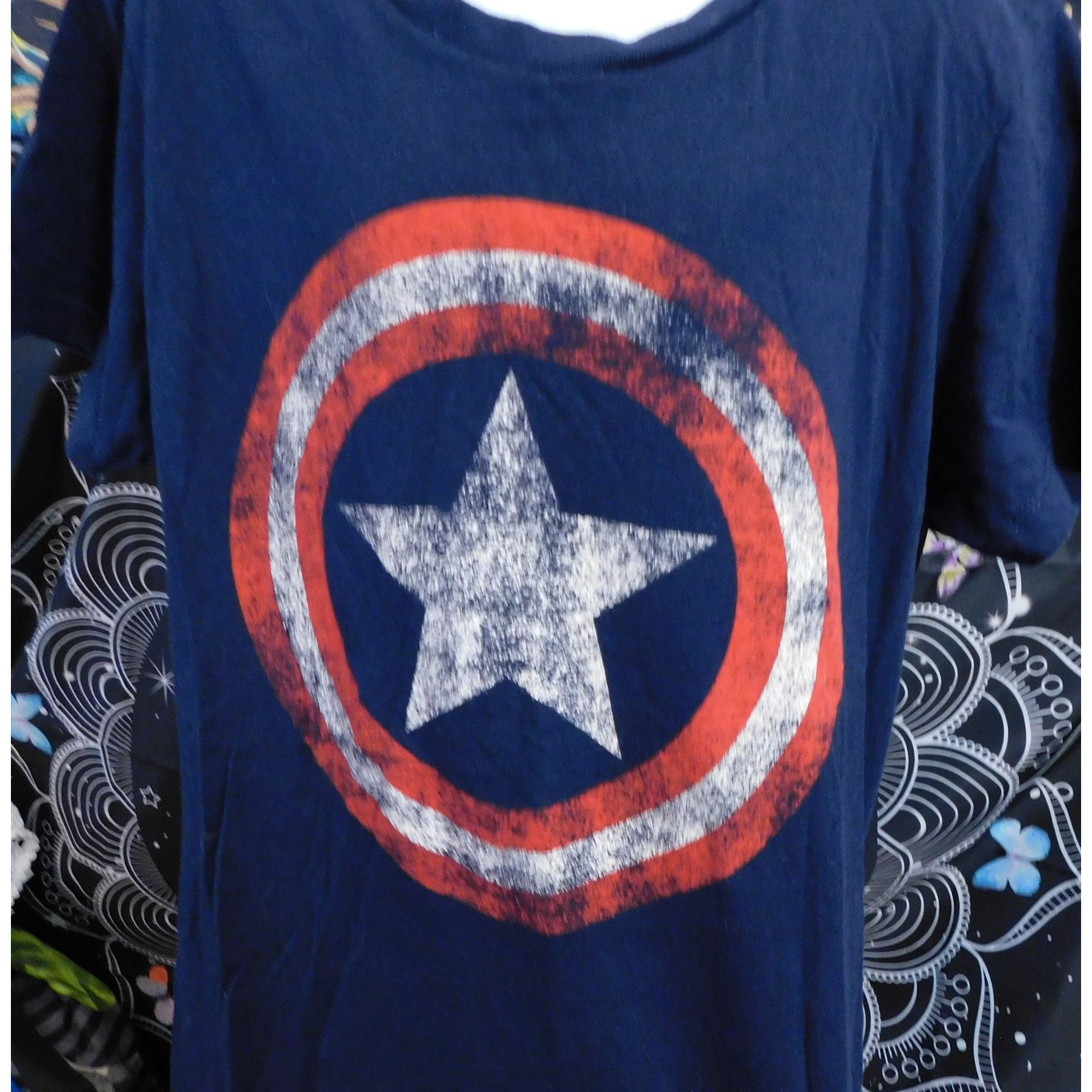 Marvel Comics Distressed Captain America Tee Blue With Red And White Print Size US M / EU 48-50 / 2 - 2 Thumbnail