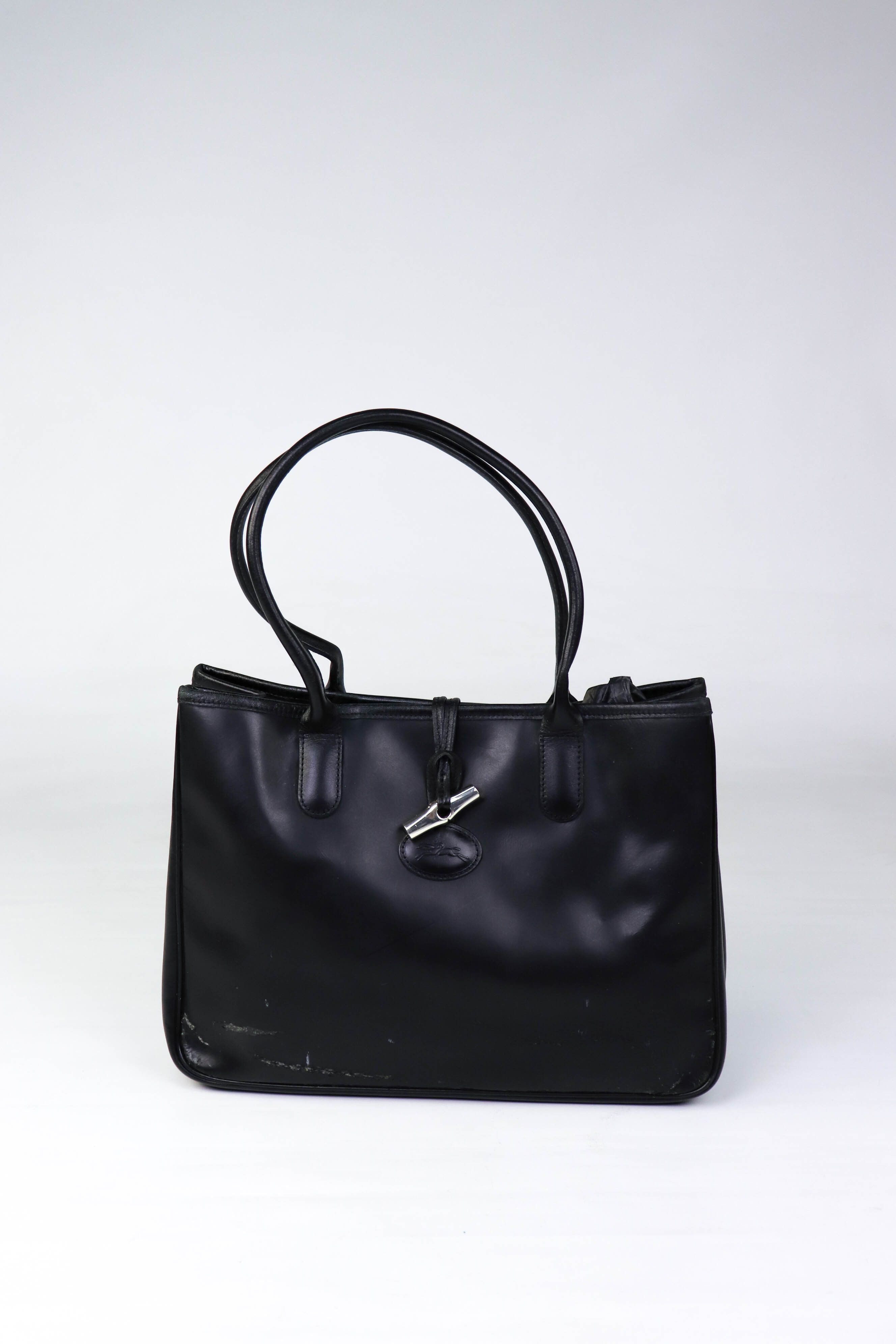 Vintage Longchamp Paris Leather Roseau Shoulder Tote Bag