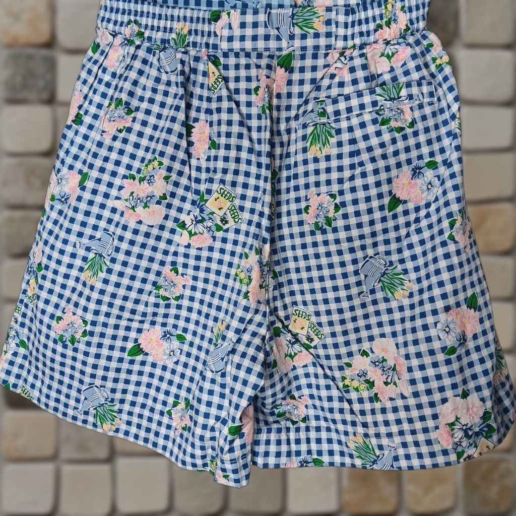 Vintage VINTAGE The Eagle's Eye Womens Shorts Casual Pleated Cotton Flower Garden Bow M Blue Size 32" / US 10 / IT 46 - 1 Thumbnail