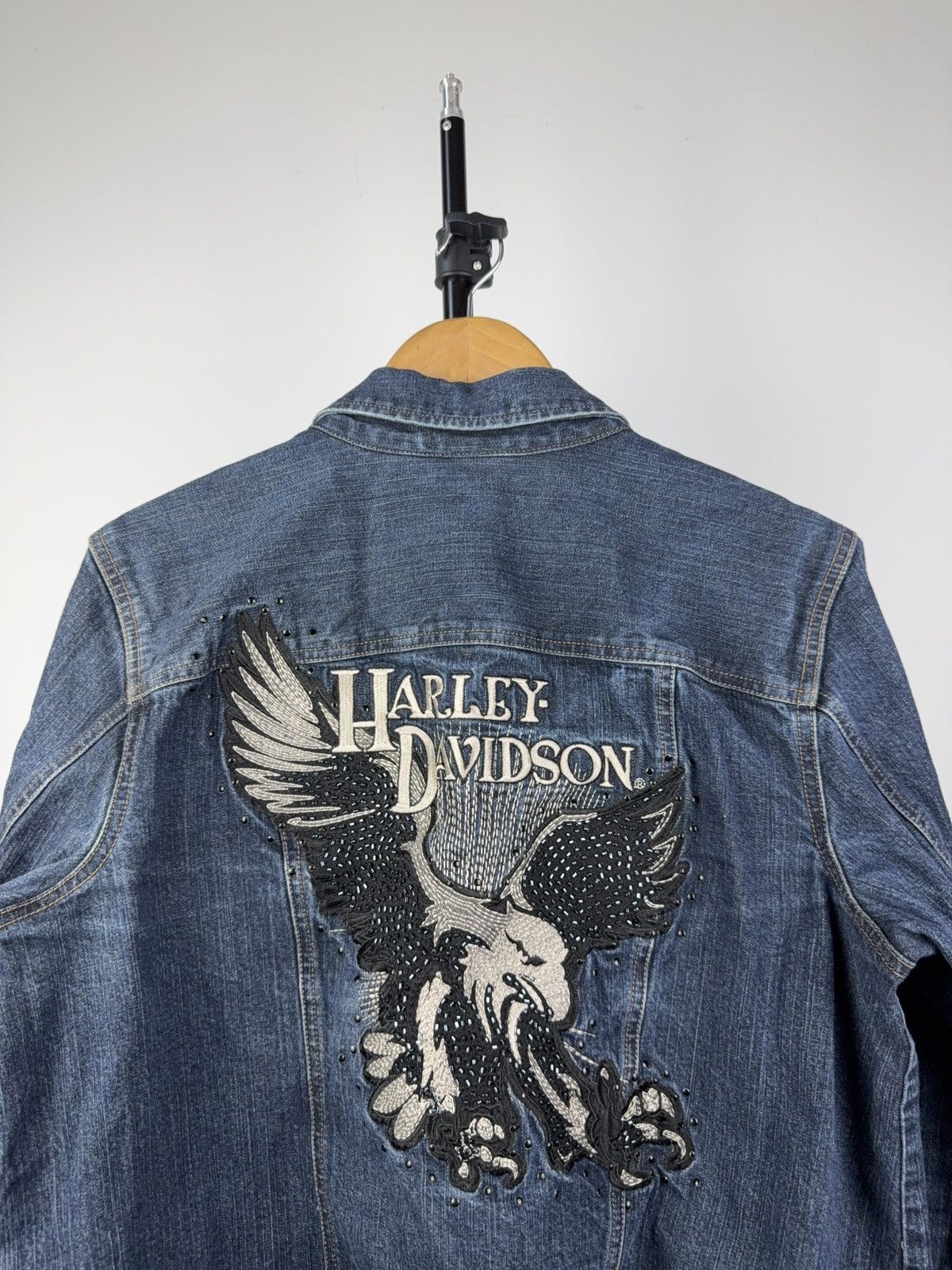 Harley Davidson 00s Harley-Davidson Studded Eagle Denim Jacket Women’s M Size M / US 6-8 / IT 42-44 - 10 Thumbnail