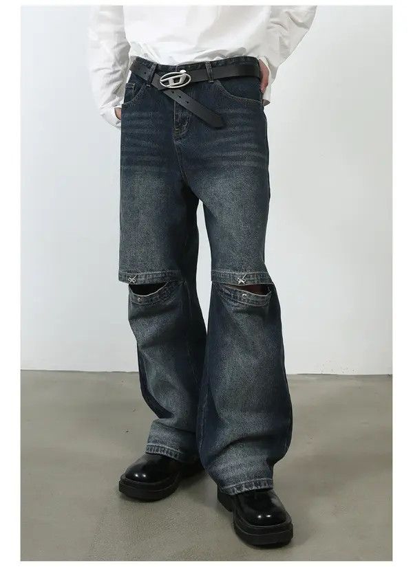 VIBE Distressed washed fashionable straight ripped jeans y2k Size US 32 / EU 48 - 6 Thumbnail