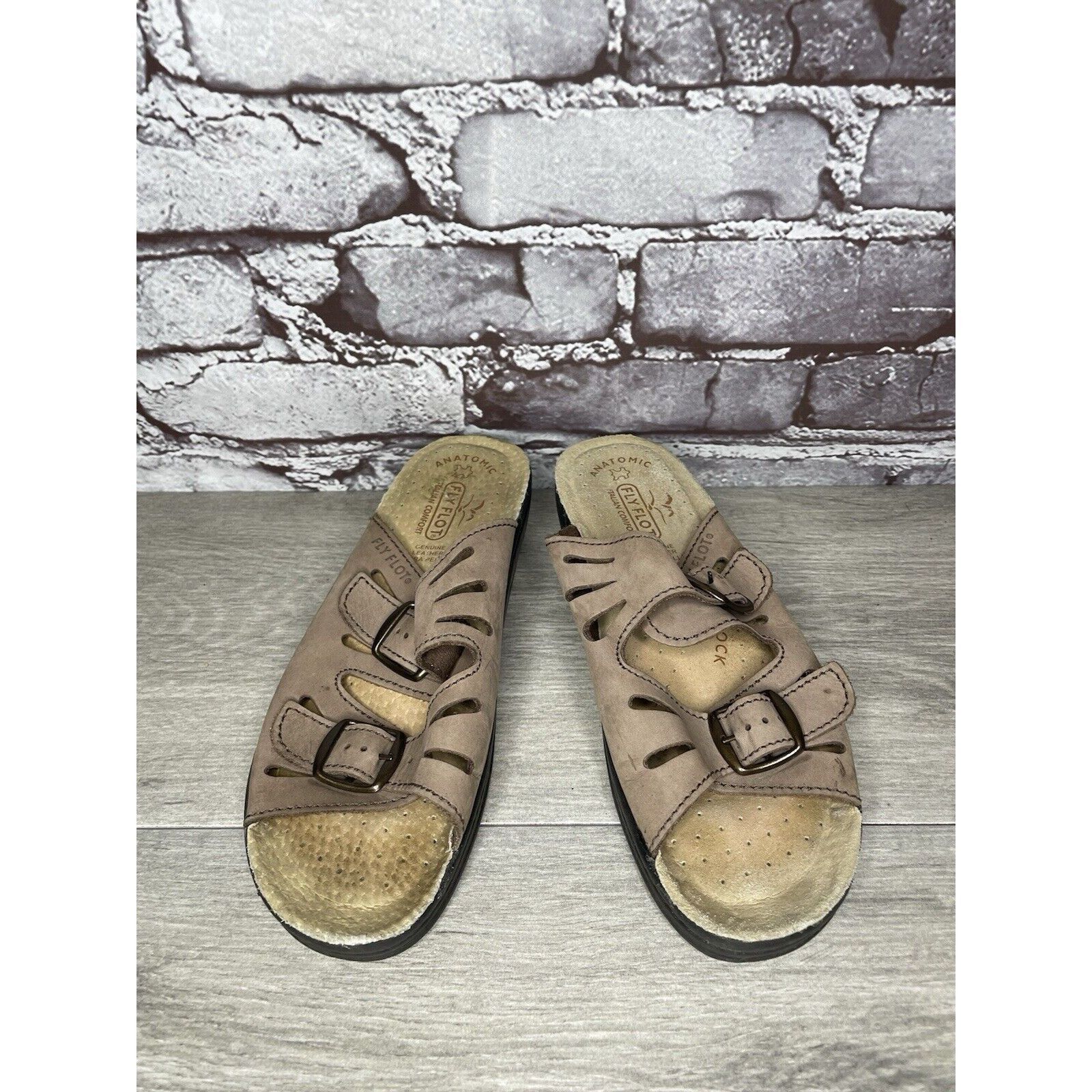 Other Fly Flot Taupe Nubuck Leather Strap Slides Wedge Sandals Wom Size US 6.5 / IT 36.5 - 5 Thumbnail