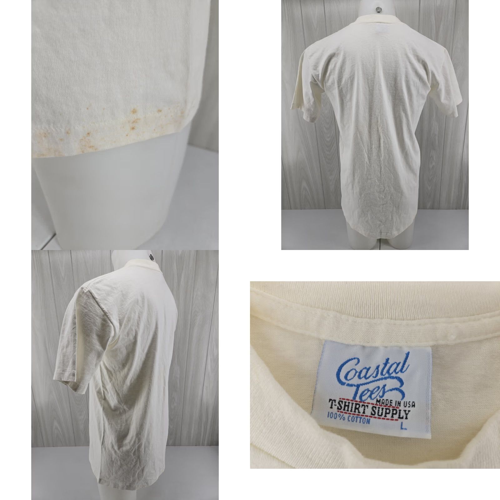Vintage VINTAGE DISTRESSED Liberty Overalls Associate T Shirt Single Stitch Size Large Cream (#) Size US L / EU 52-54 / 3 - 9 Thumbnail
