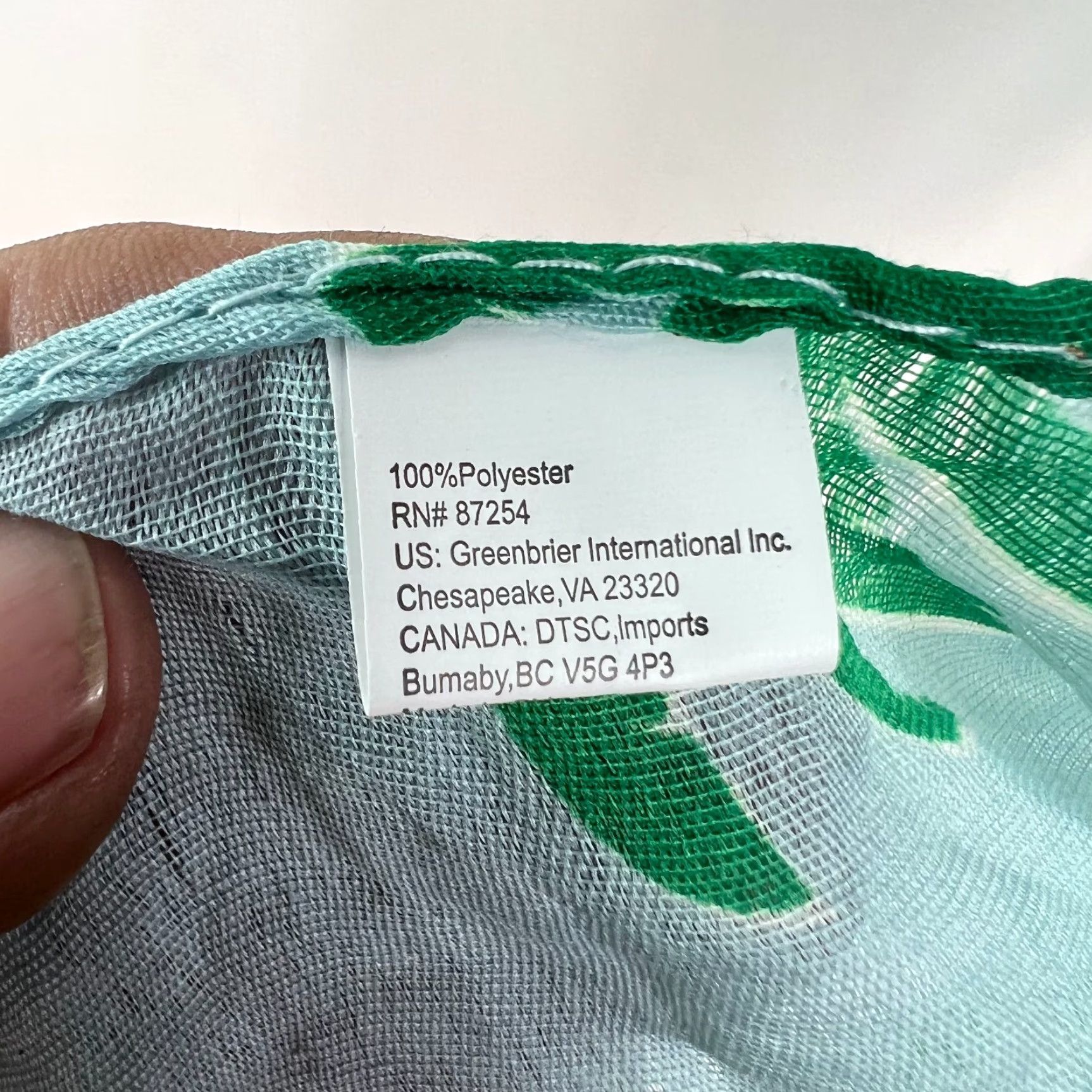 Vintage Greenbrier International Scarf Womens Rectangle 63" X 13.8" Palm Tree Green 100% Polyester New Size ONE SIZE - 3 Thumbnail