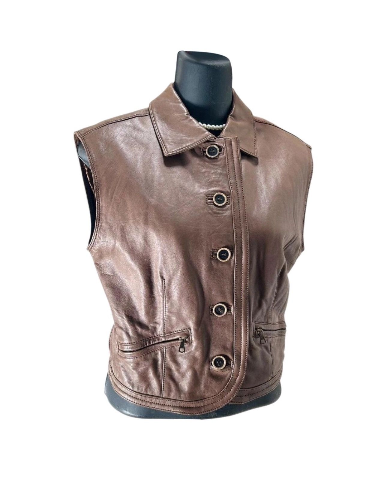 Versace Gianni Versace 80s Rare Vintage Brown Biker leather vest Size ONE SIZE - 1 Thumbnail