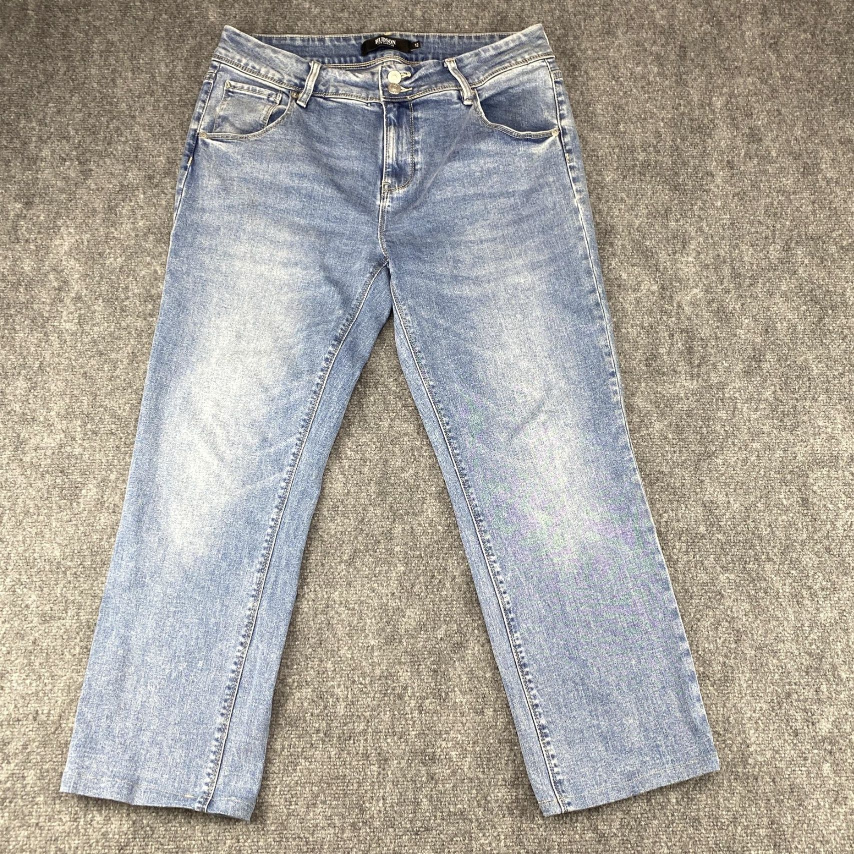 Hudson Hudson Jeans Womens 12 Light Wash Blue Straight Leg Stretch Denim Flap Pockets Size 34" / US 12 / IT 48 - 3 Thumbnail