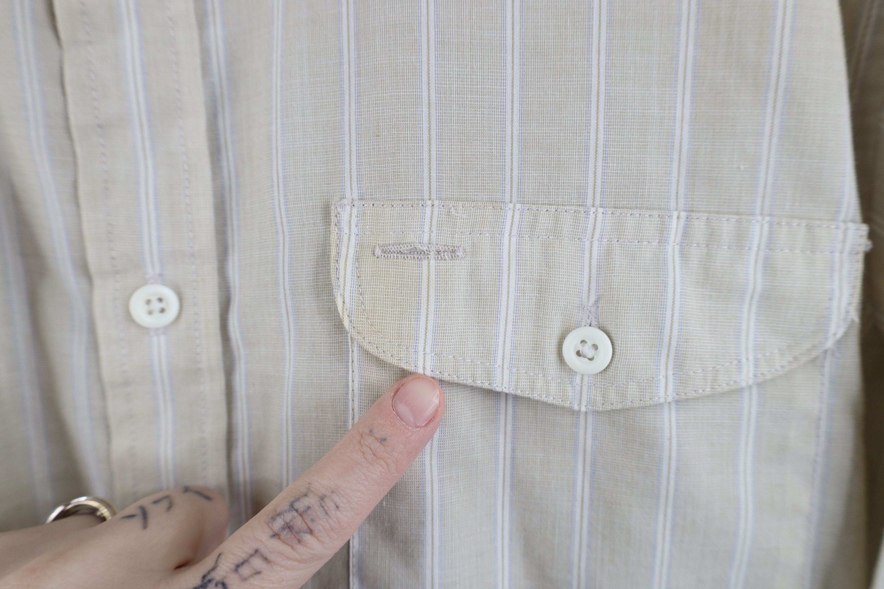 Vintage Vintage 70s Streetwear Striped Military Safari Button Shirt Size US L / EU 52-54 / 3 - 4 Thumbnail