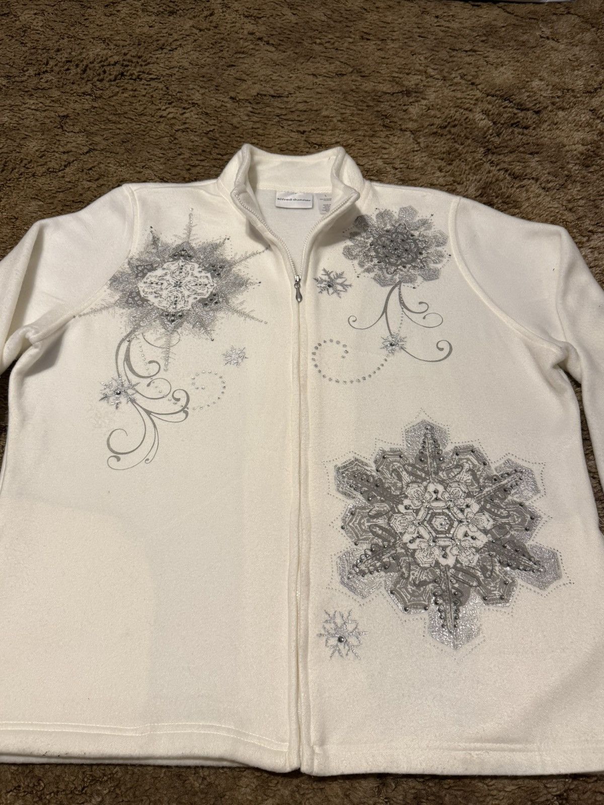 Vintage Alfred Dunner Rhinestone Snowflake Sweater White Large Size US L / EU 52-54 / 3 - 2 Thumbnail