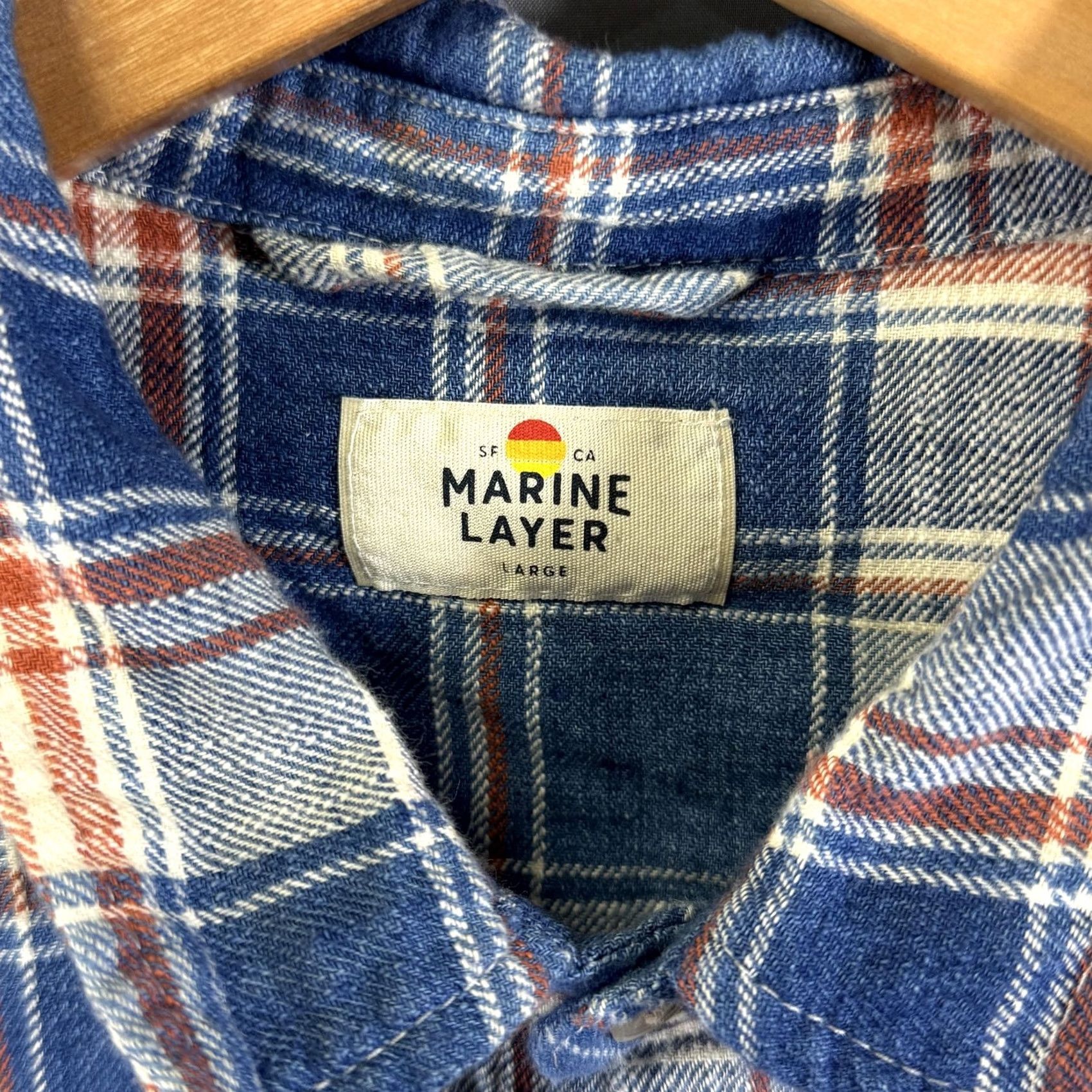 Marine Layer Marine Layer Shirt Mens Large Blue Plaid Button-Down Band Collar Long Sleeve Size US L / EU 52-54 / 3 - 5 Thumbnail