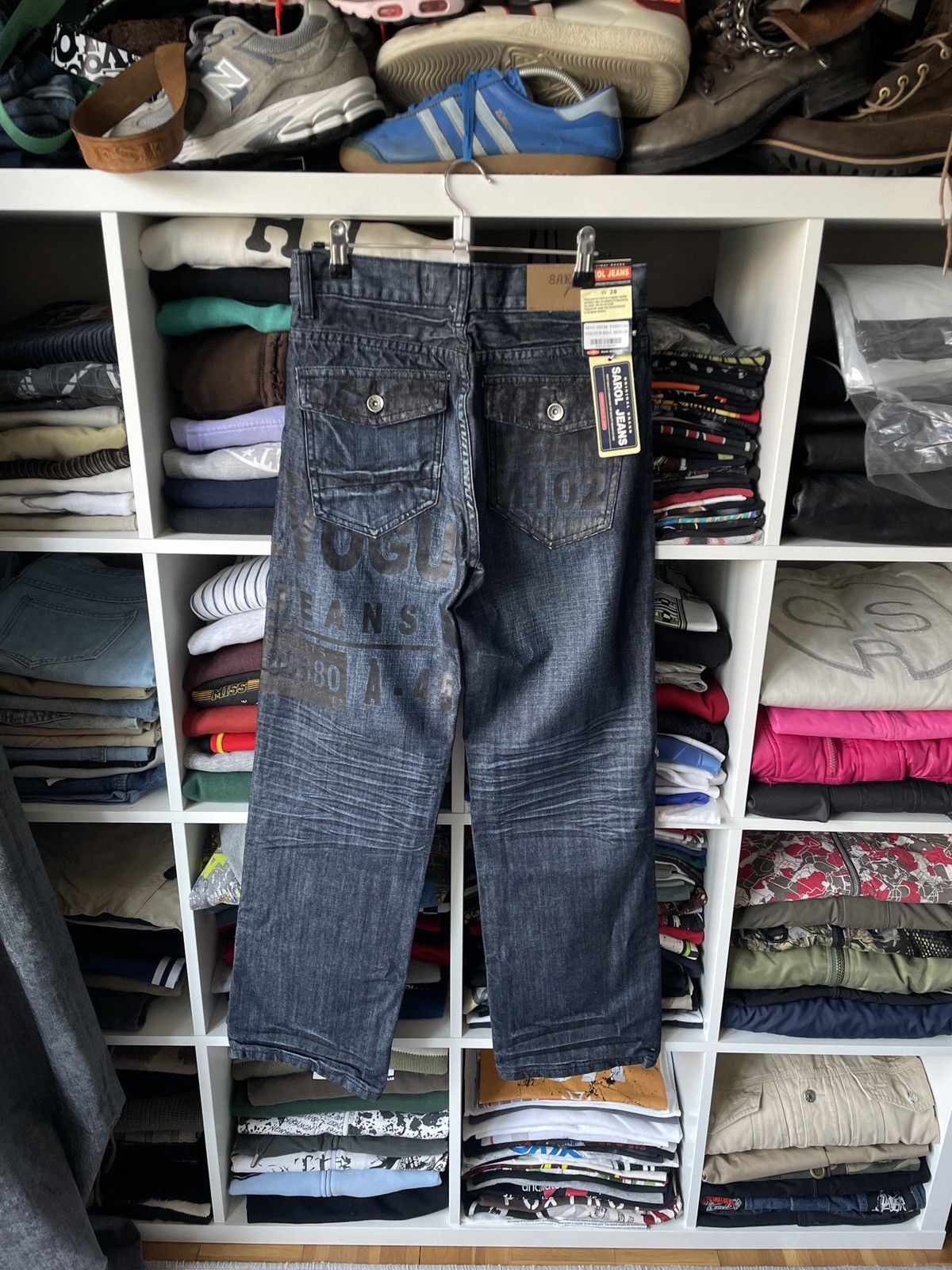 Japanese Brand × Vintage Vintage Baggy Wide Flared Jeans Big Logo Washed Faded Hype Size US 30 / EU 46 - 4 Thumbnail