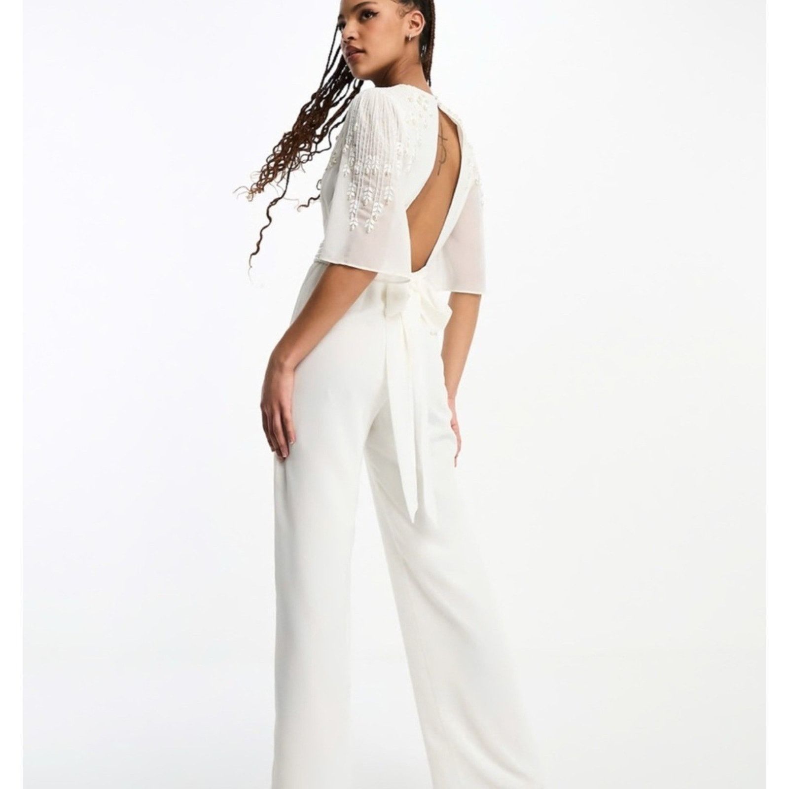 Other ASOS Hope & Ivy Bridal Embellished Bow Back Jumpsuit 12 Size XL / US 12-14 / IT 48-50 - 4 Thumbnail