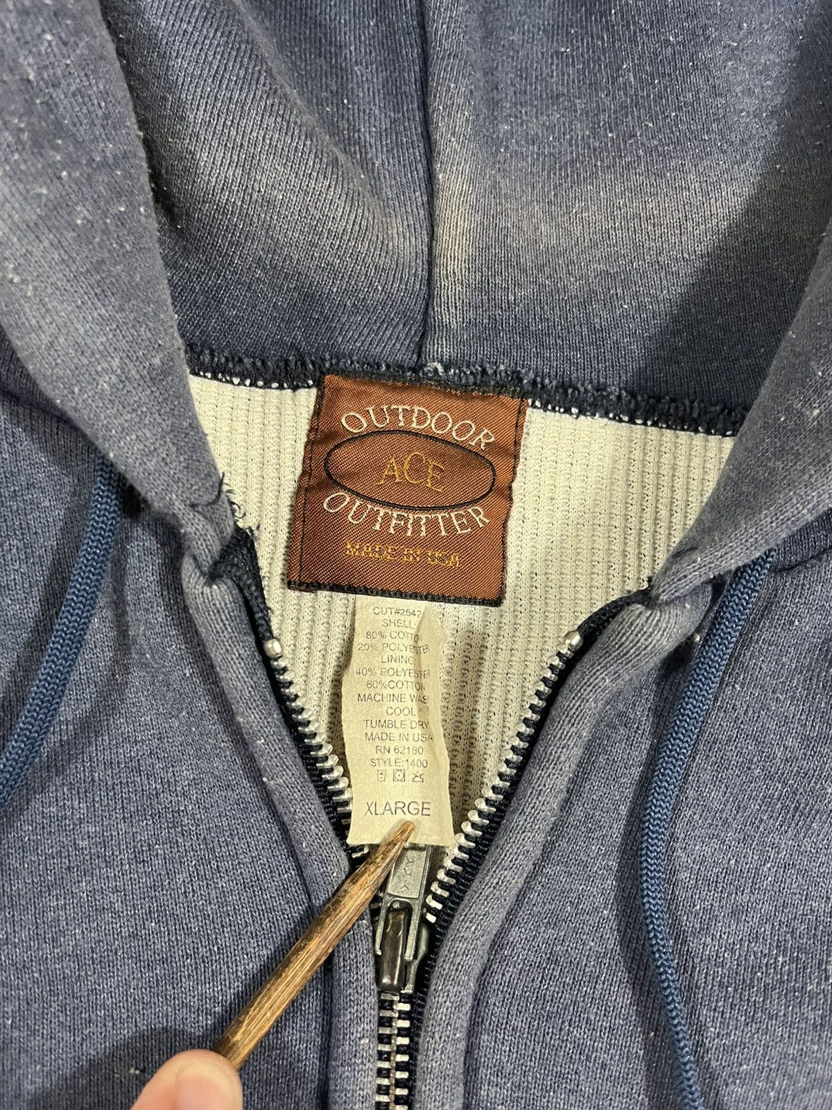 Vintage Vintage 90s Thermal Lined Zip Hoodie Sweatshirt Faded Blue Size US XL / EU 56 / 4 - 5 Thumbnail