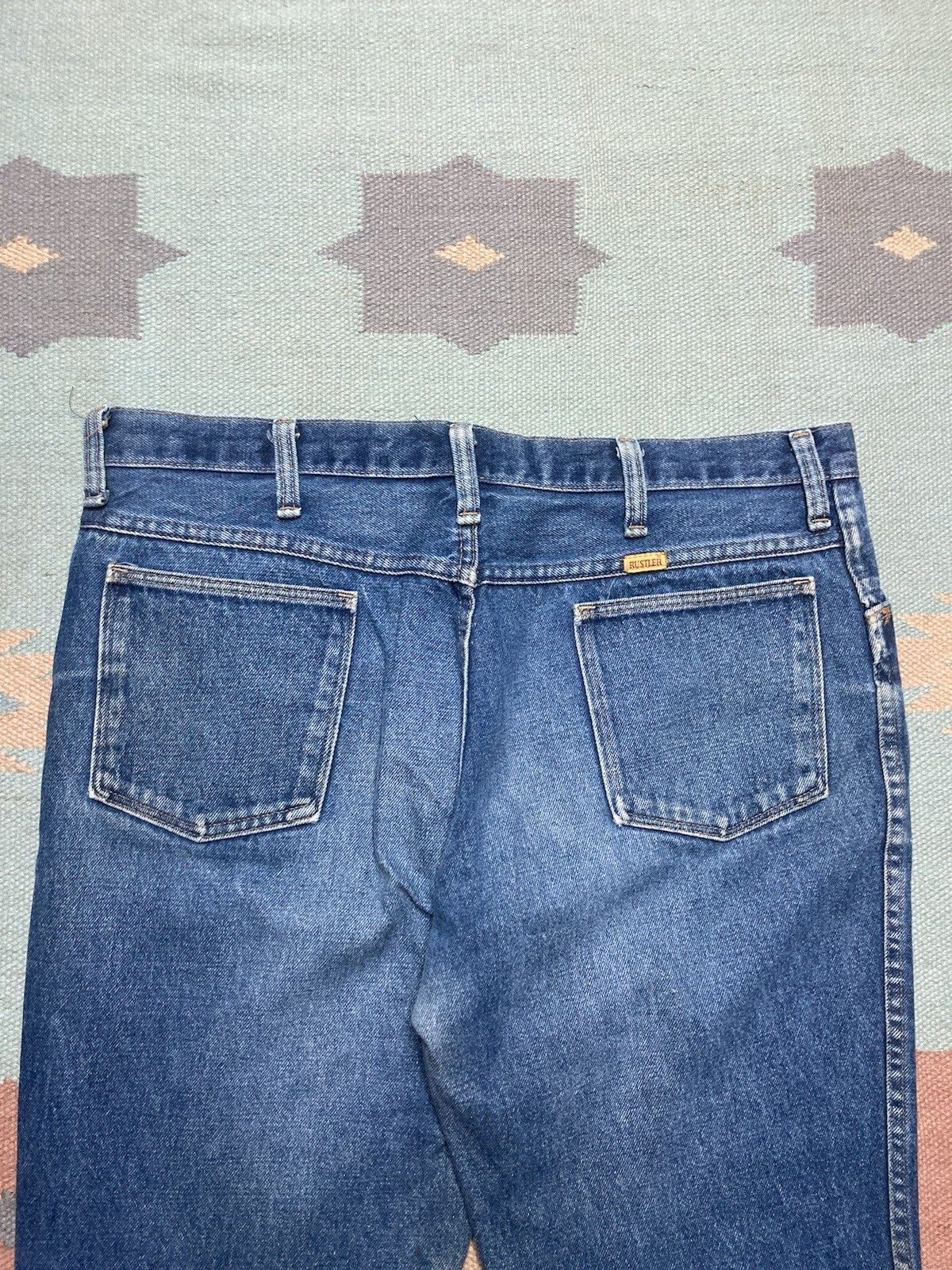 Vintage 80s rustler jeans worn faded denim straight talon USA 37x30 Size US 37 - 9 Thumbnail