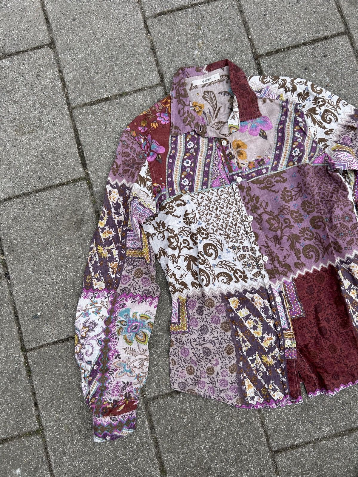 Etro Etro Luxury Paisley Patchwork Linen Blouse Luxury Shirt Size M / US 6-8 / IT 42-44 - 2 Thumbnail