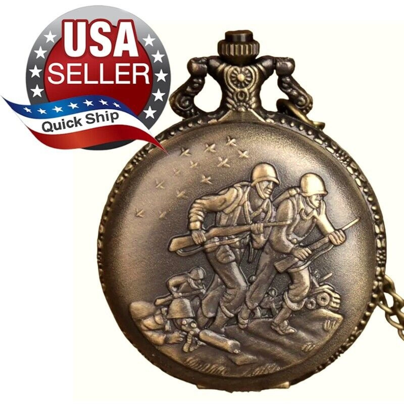 Other Bronze Quartz Pocket Watch Army Marine Military War Size ONE SIZE - 1 Thumbnail