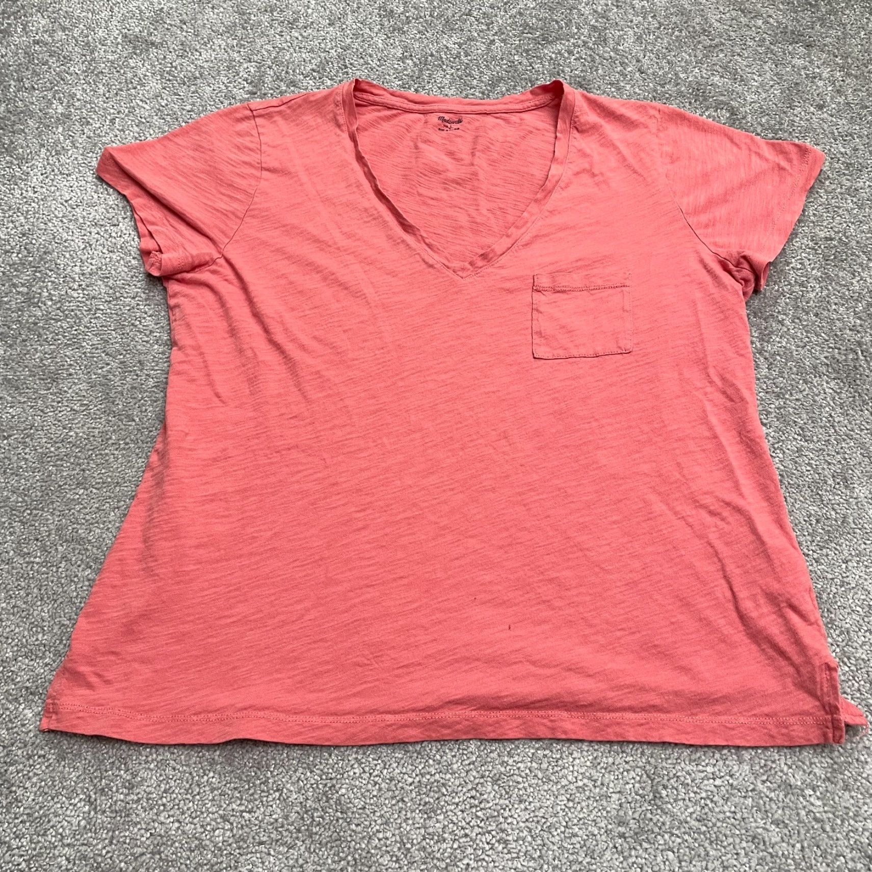 Madewell Madewell Basic T-Shirt Womens Large Solid Peach V-Neck Casual 100% Cotton Tee Size L / US 10 / IT 46 - 5 Thumbnail