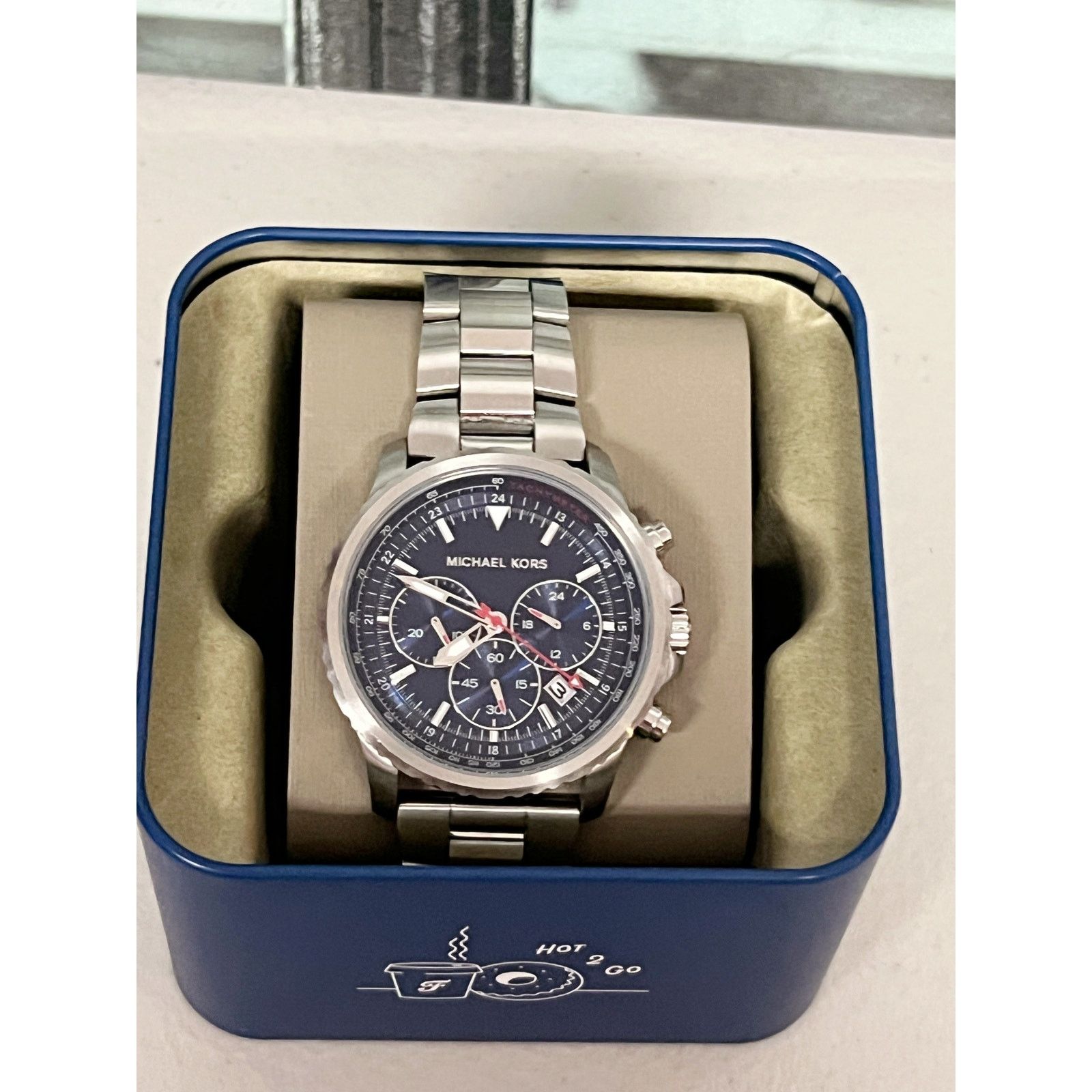Michael Kors Silver Stainless Steel Watch with Navy Blue Dial Michael Kors silver watch with navy blue face | Mercari main image 2