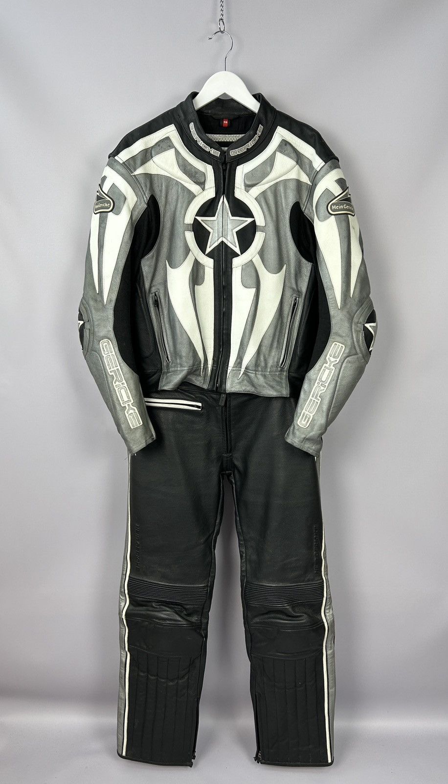 Vintage Hein Gericke 2 Piece Set Leather Motorcycle Jacket Trousers Size US M / EU 48-50 / 2 - 1 Thumbnail