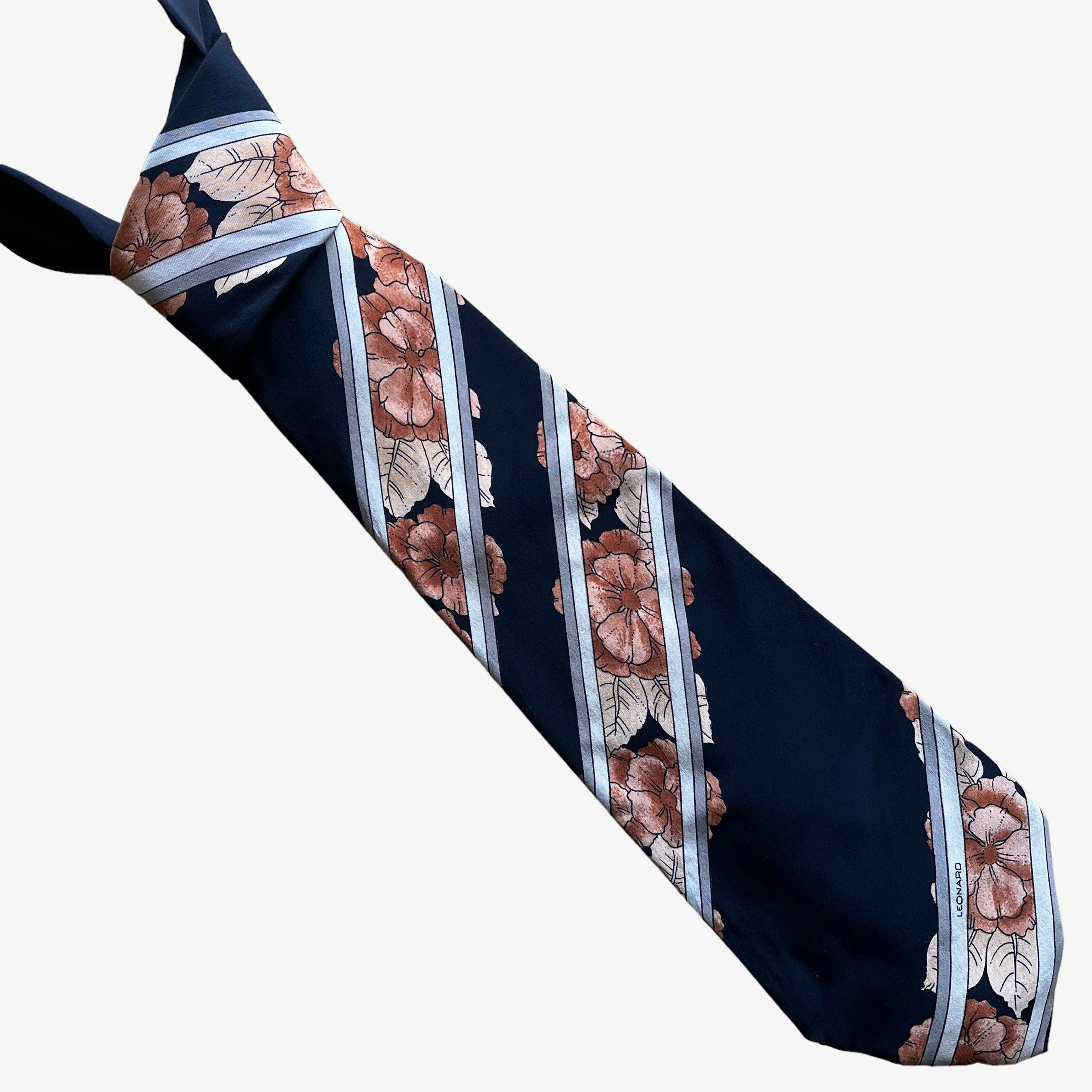 Leonard Paris Vintage 90s Leonard Striped Floral Print Silk Tie Size ONE SIZE - 1 Thumbnail