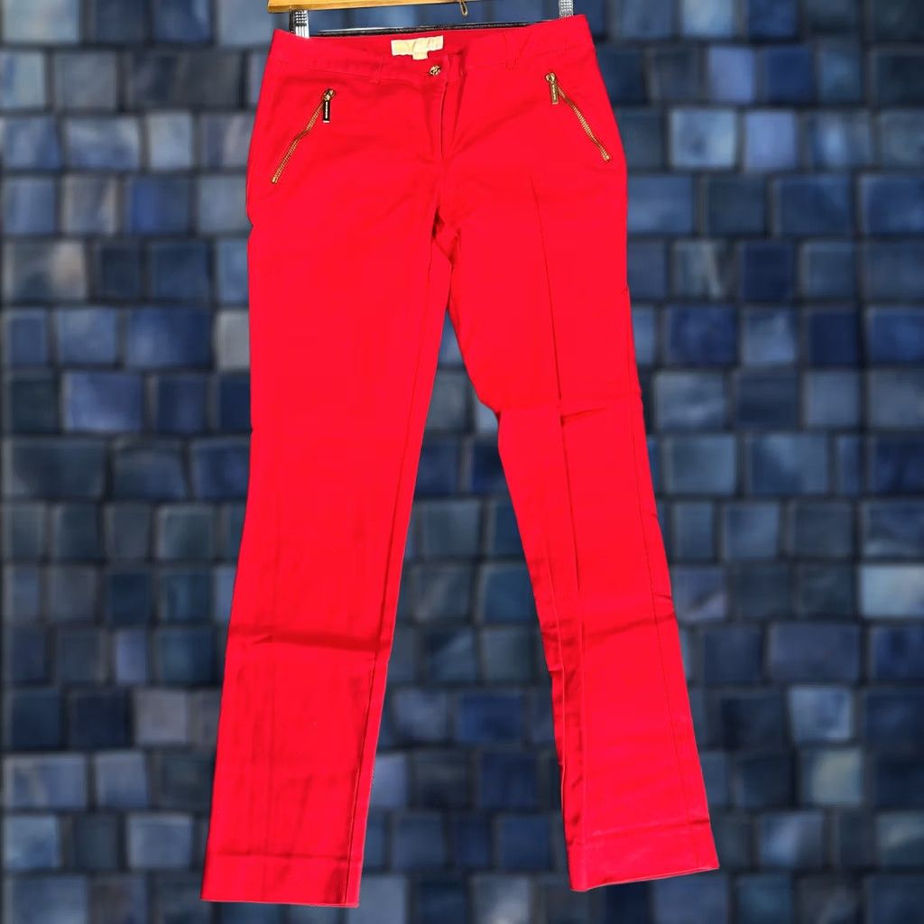 Michael Kors Michael Kors Women Red Stretch Trousers Pants Size 2 Tapered Leg Zip Pockets Size 26" / US 2 / IT 38 - 1 Thumbnail
