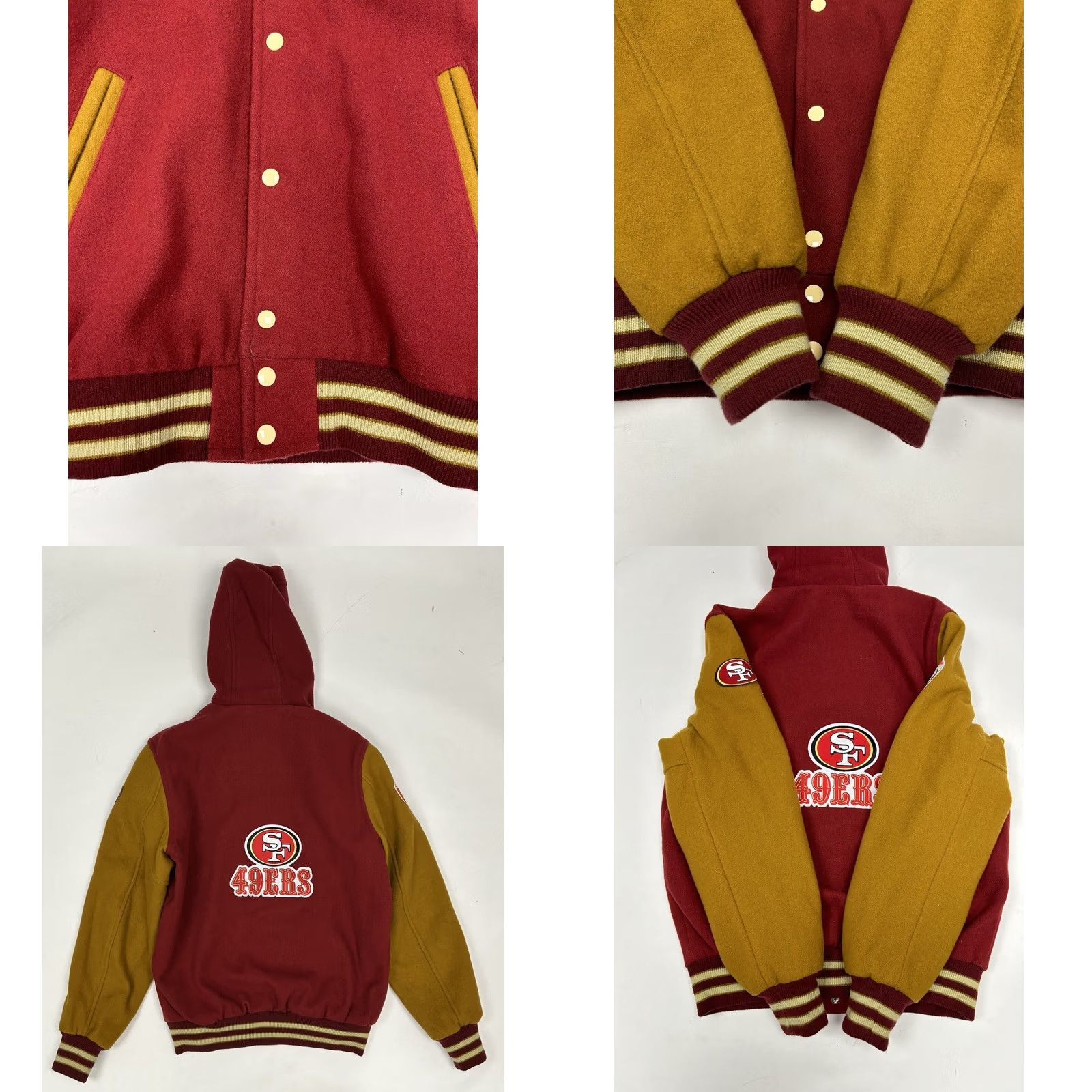 Vintage VINTAGE Stewart & Strauss Varsity Jacket San Francisco 49ers NFL Coat With Hood Adult Medium Black Size US M / EU 48-50 / 2 - 9 Thumbnail