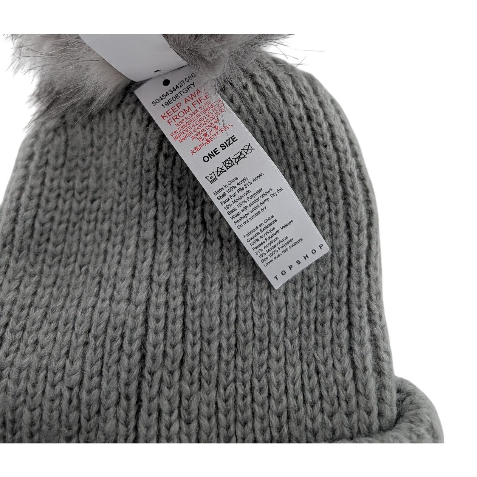 Topshop Gray Knit Cuffed Beanie Pom Hat by Topshop Size ONE SIZE - 3 Thumbnail