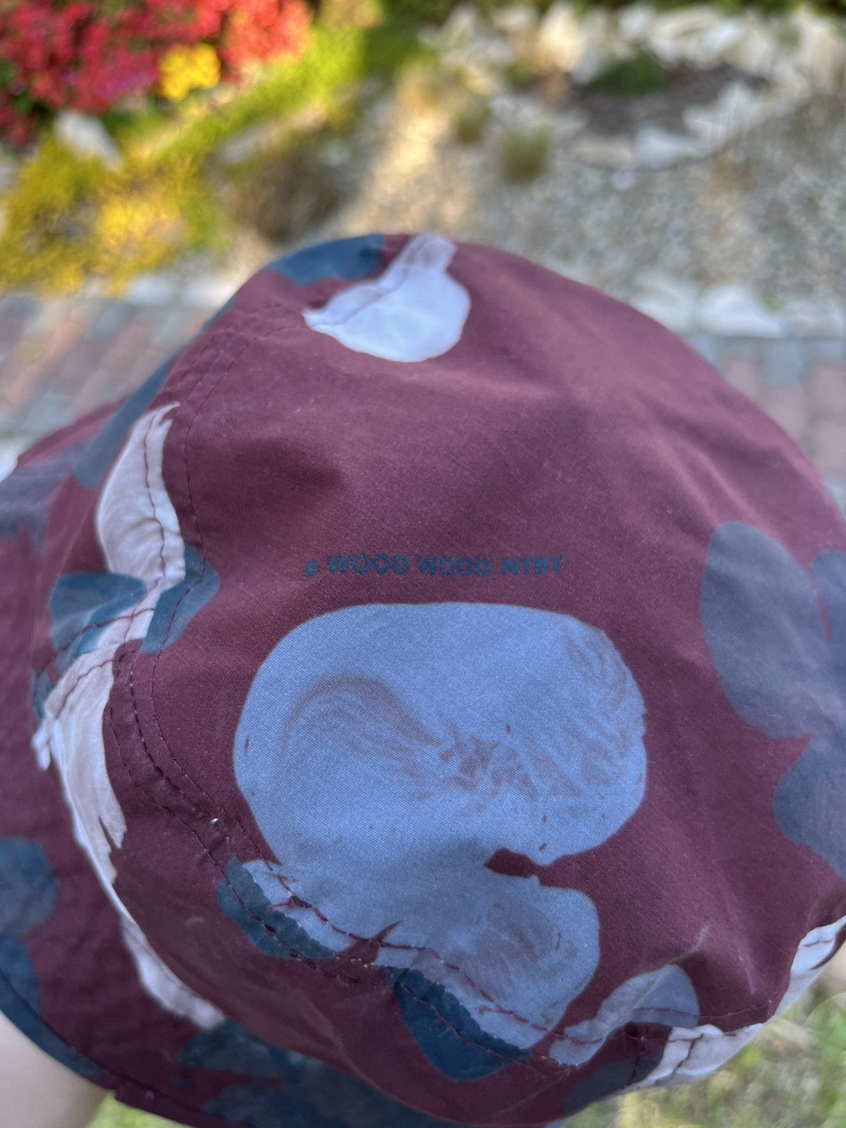 Designer × Wood Wood Wood Wood patterned bucket hat camo burgundy grey black Size ONE SIZE - 9 Thumbnail