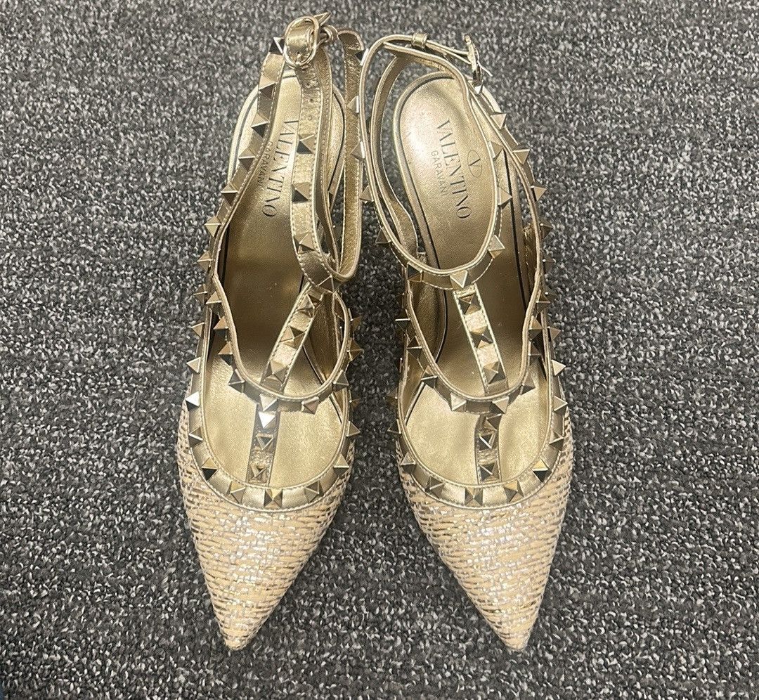Valentino Valentino Garavani Rockstud Raffia Pumps with Straps 100MM Size US 9 / IT 39 - 2 Thumbnail