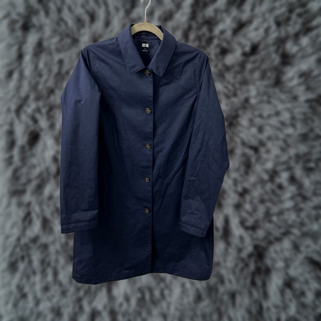 Uniqlo Uniqlo Trench Coat Womens Small Navy Blue Button Front Jacket L/S Polyester Blend Cotton Size S / US 4 / IT 40 - 1 Thumbnail