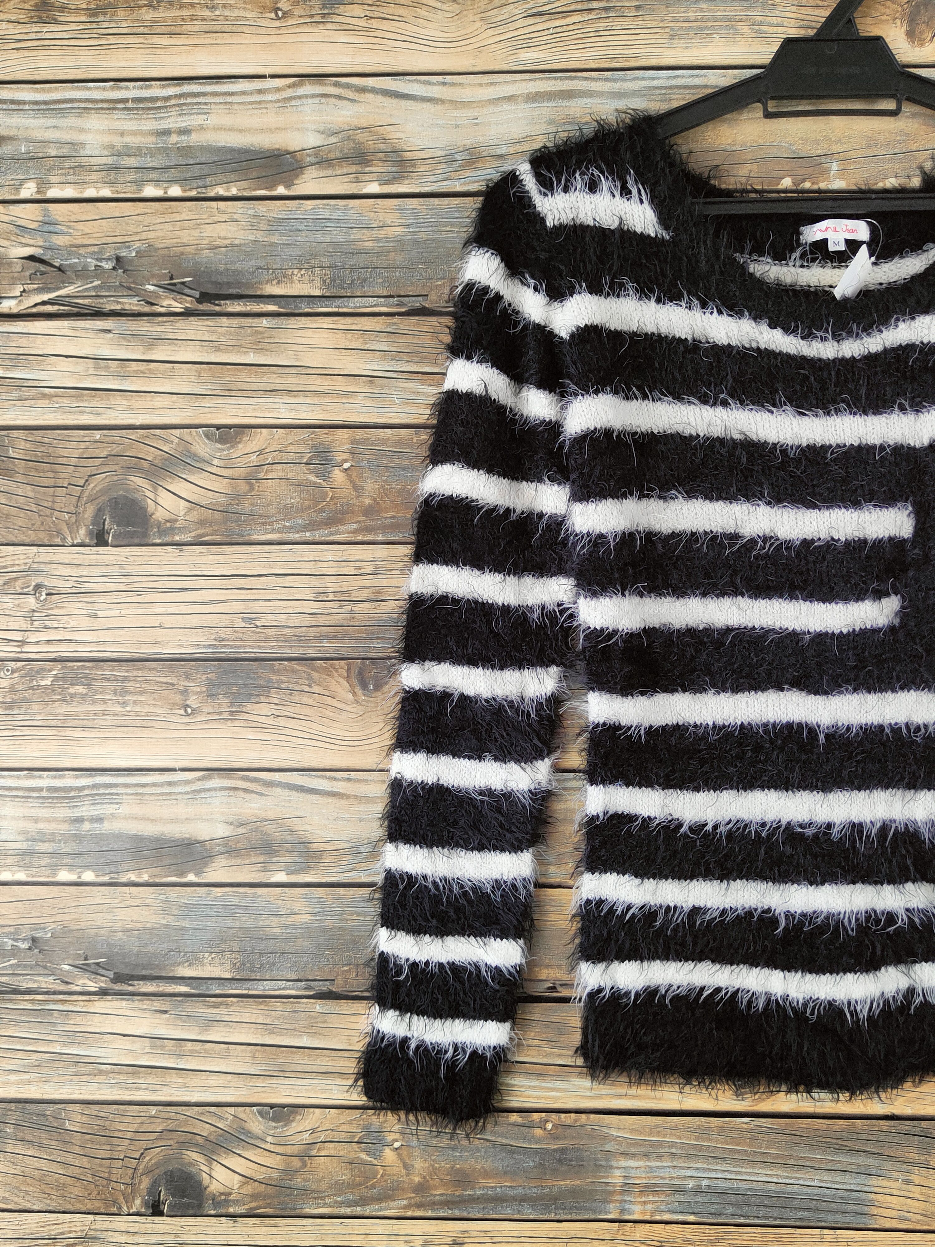 Japanese Brand DL Avail Jean Black White Fur Mohair Knitwear #46-924 Size M / US 6-8 / IT 42-44 - 3 Thumbnail