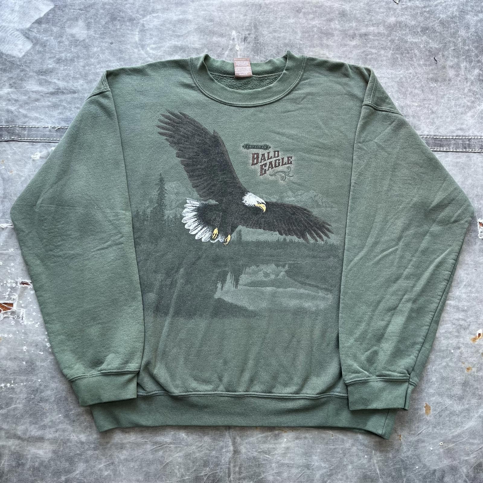 George × Vintage Vintage Y2K Olive Green Bald Eagle Nature Baggy Sweatshirt Size US M / EU 48-50 / 2 - 1 Thumbnail