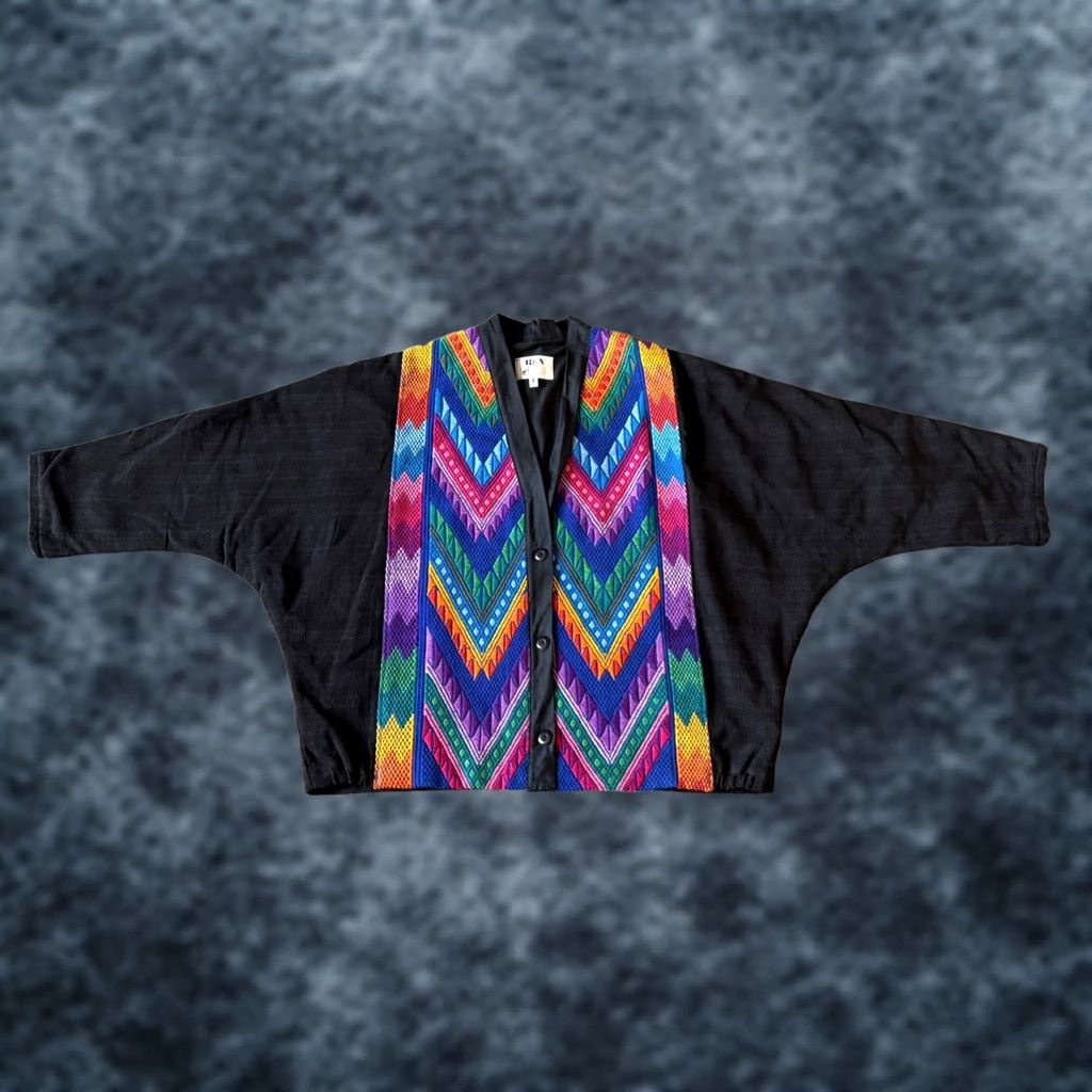 X-LARGE Ruth y Nohemi Embroidered Colorful Cotton Jacket L Guatemalan Handmade Button Front Womens Size L / US 10 / IT 46 - 1 Thumbnail
