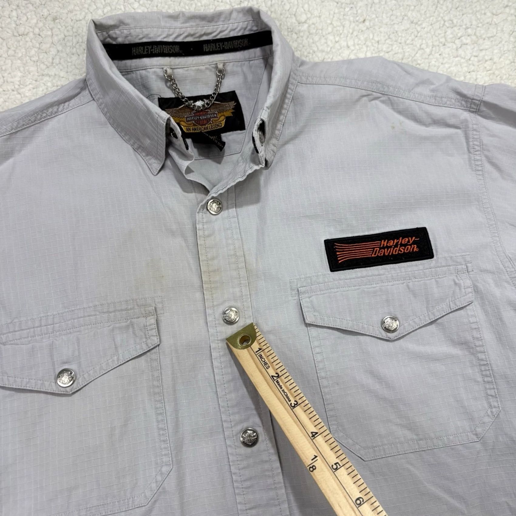Harley Davidson Harley-Davidson Shirt Mens Large Gray Snap Button Short Sleeve Pockets Ripstop Button-Up Logo Embroidered Casual Travel Men Size US L / EU 52-54 / 3 - 3 Thumbnail