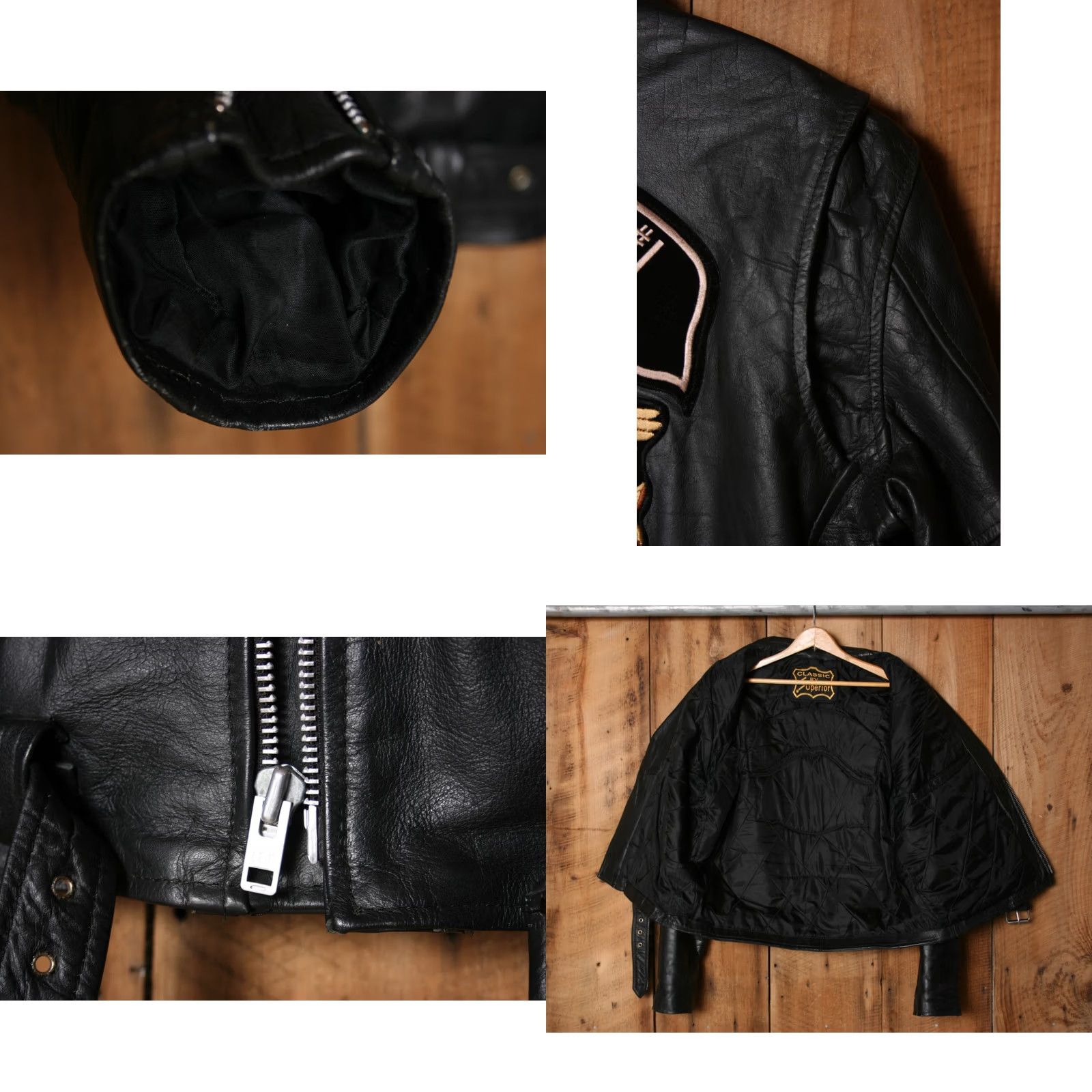Vintage SUPERIOR Black Leather Biker Jacket Sz. 48 Tulsa HOG Harley Patch Mens Jacket Leather Zip Quilted Belted Insulated 90s Style Size US M / EU 48-50 / 2 - 9 Thumbnail