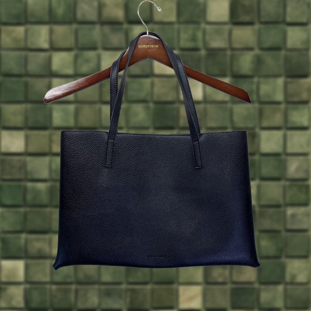 Vince Camuto Vince Camuto Tote Carryall All Leather Bag Purse Black/Gray -5376 Tote, Large, Pebbled, Vegan, Gray Hardware Women Size ONE SIZE - 1 Thumbnail